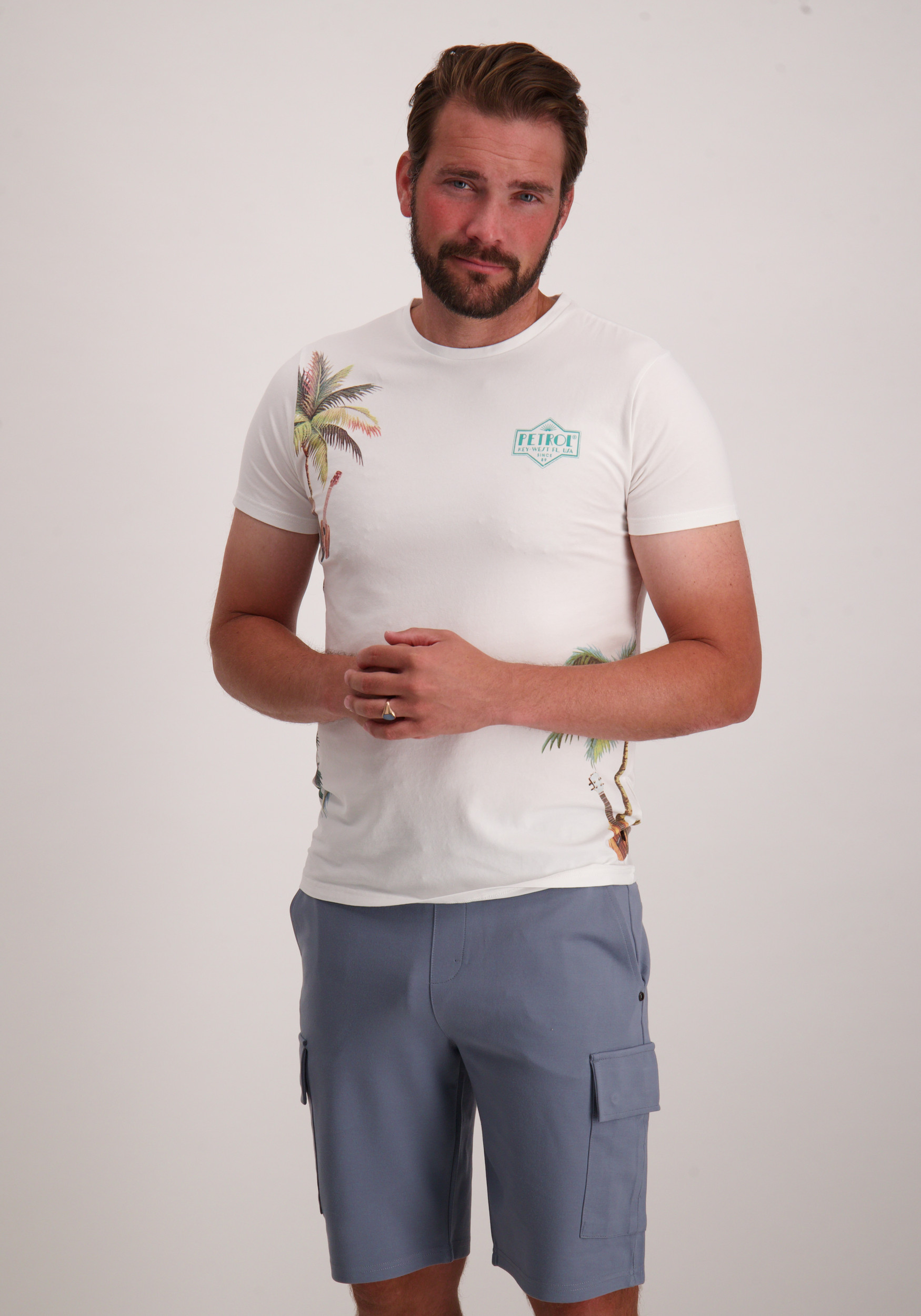 Petrol T-shirt met opdruk M-1050-TSR673 Wit