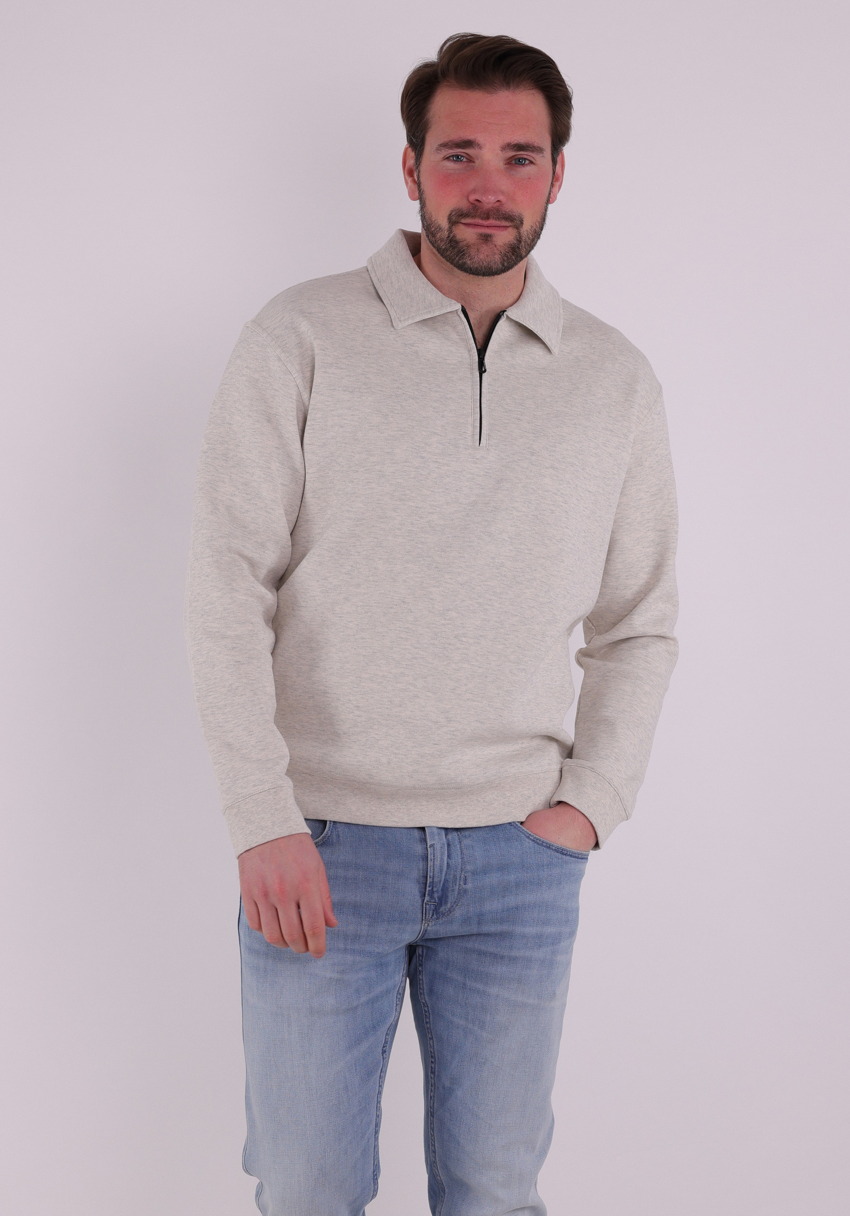 No Excess Sweater met polo kraag 31100104 Licht grijs