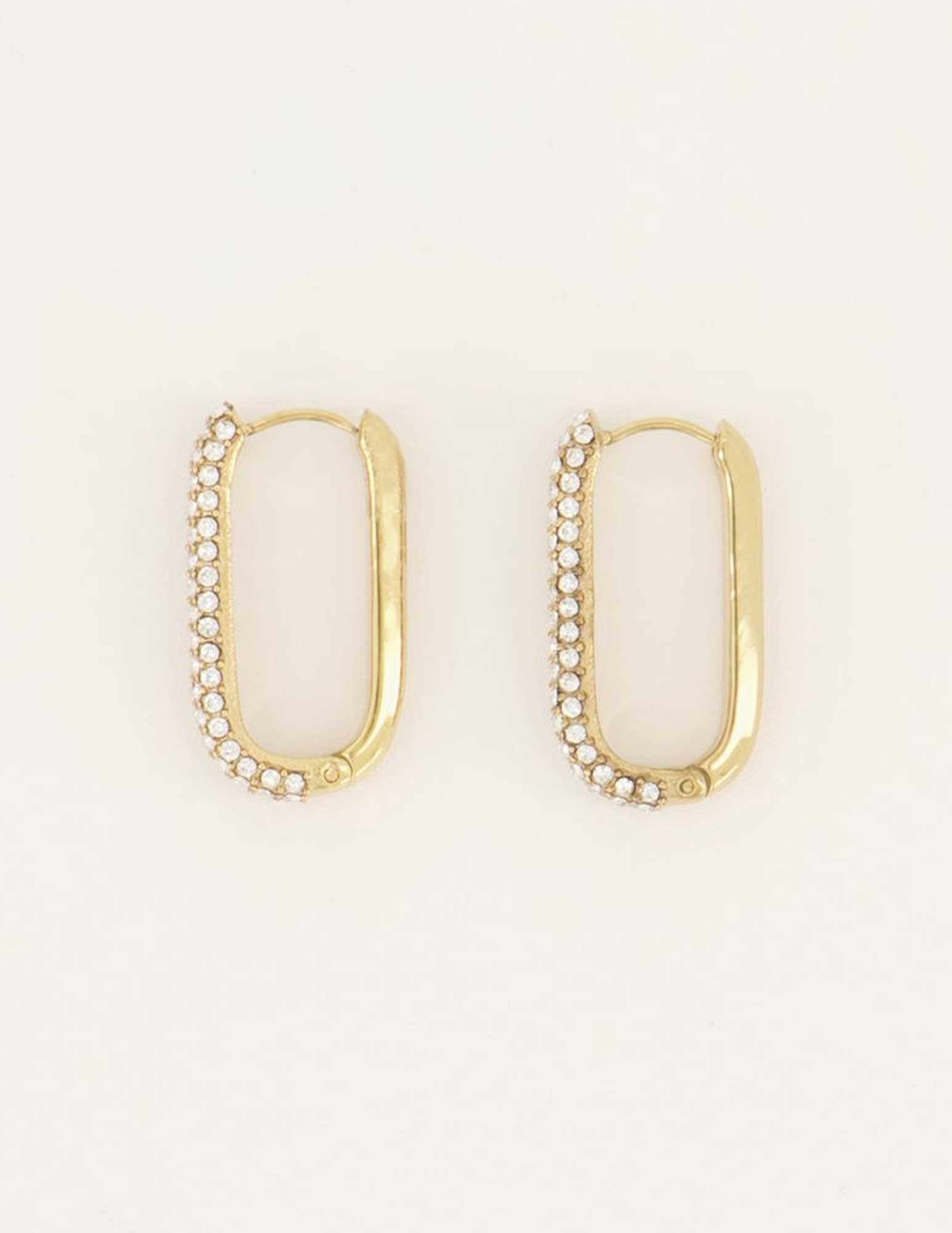 My Jewellery Rechthoekige oorhangers met steentjes MJ05574 Goud