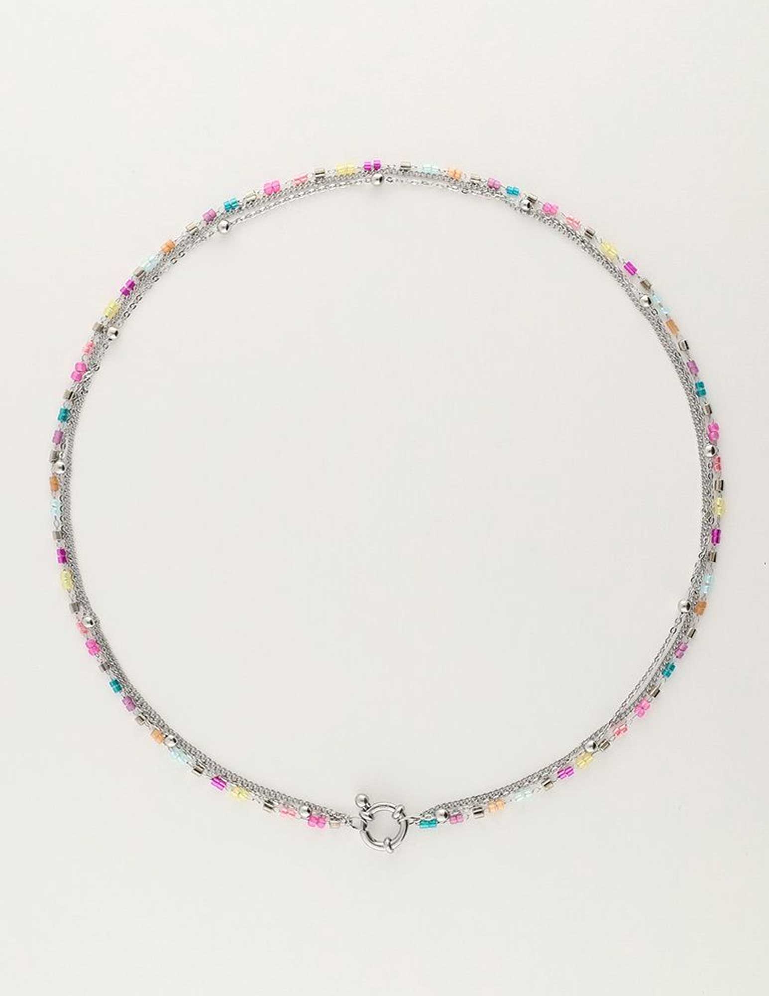 My Jewellery Driedubbele ketting met kralen MJ10235 Zilver