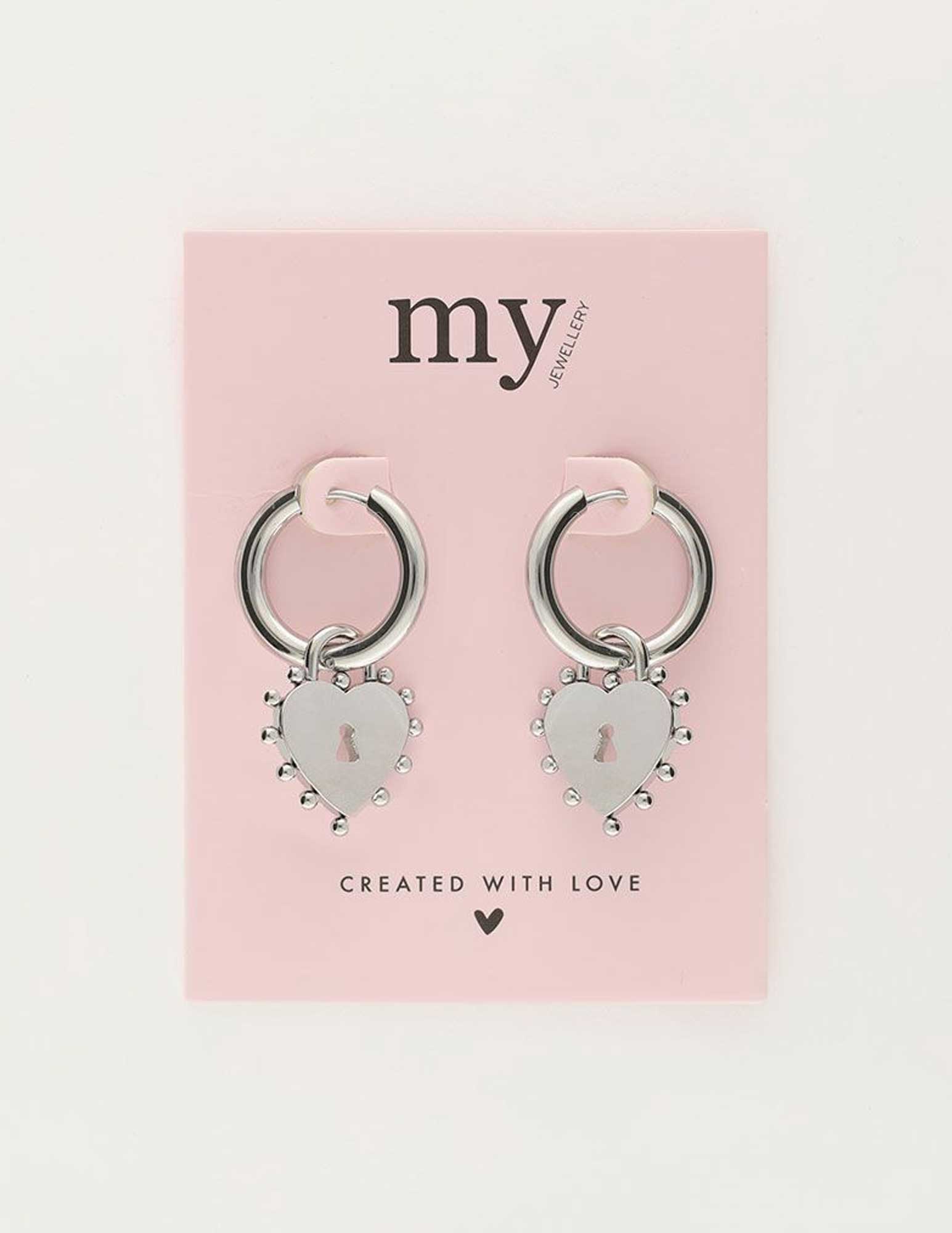 My Jewellery Oorringen met hartjes slot MJ10327 Zilver