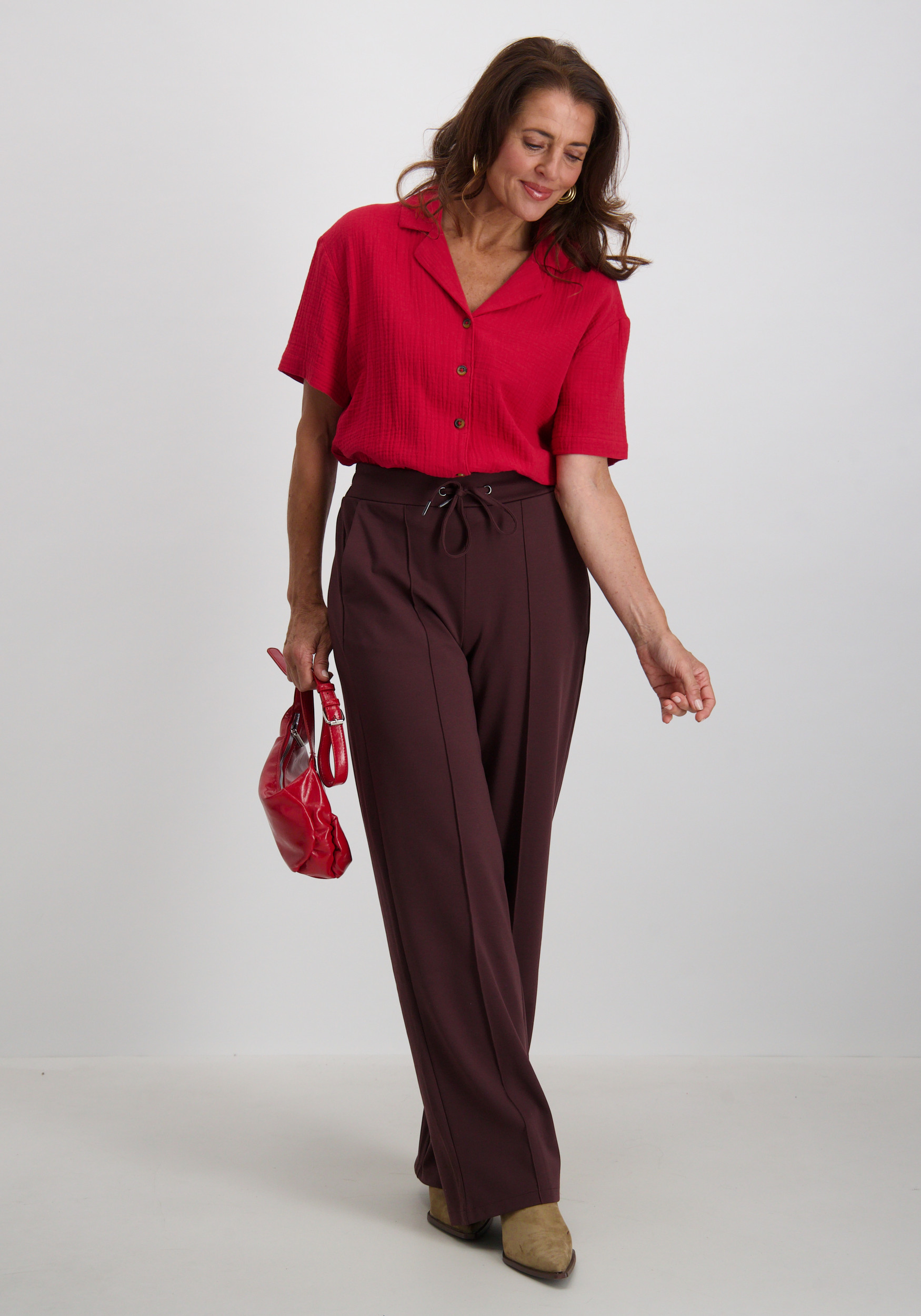 Jacqueline de jonge Blouse korte mouw Theis 15319565 Rood