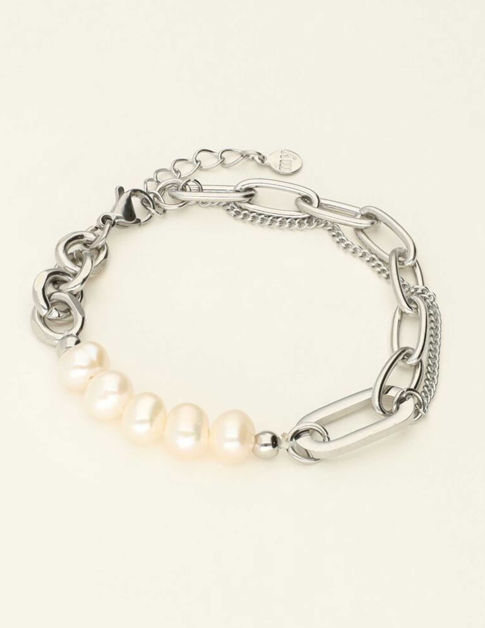 My Jewellery Armband schakels met parels MJ07936 Zilver