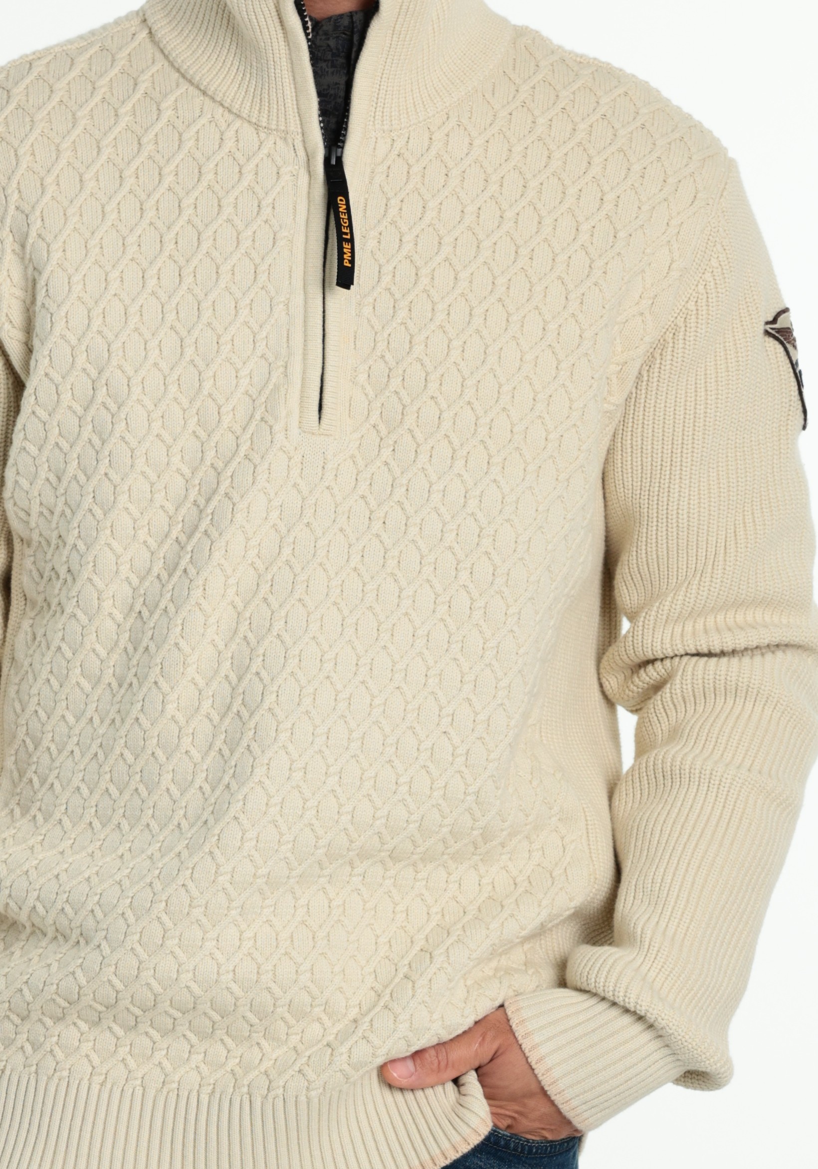PME Legend Trui Half zip PKW2609325 Ecru