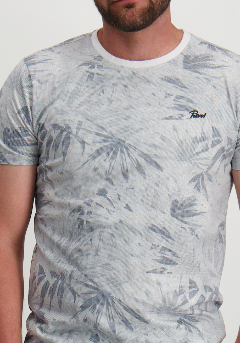 Petrol T-shirt met palm print M-1050-TSR161 Wit