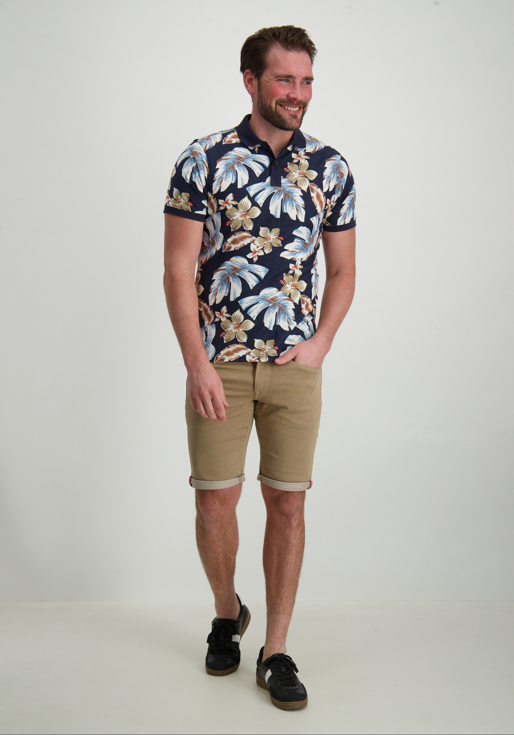 Petrol Polo all-over print M-1050-POL908 Donker blauw