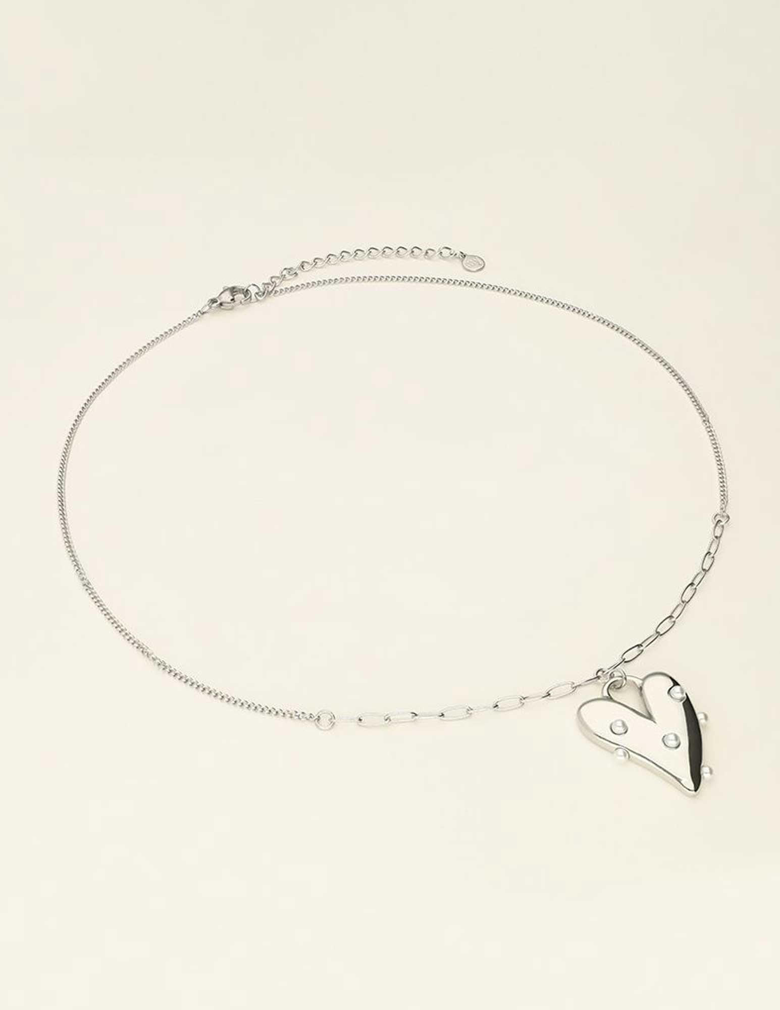 My Jewellery Ketting met groot hart en parels MJ09242 Zilver