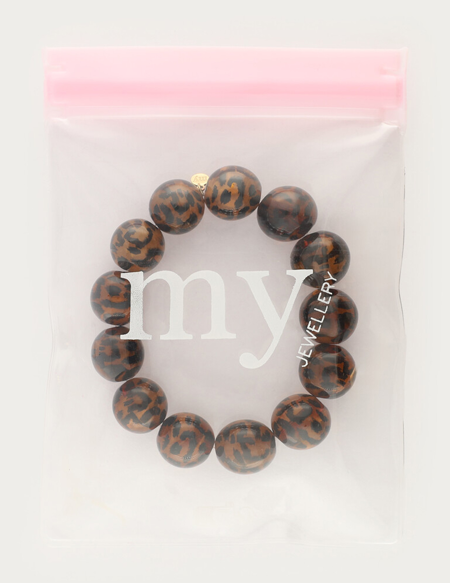 My Jewellery Armband met panterprint kralen MJ15219 Bruin