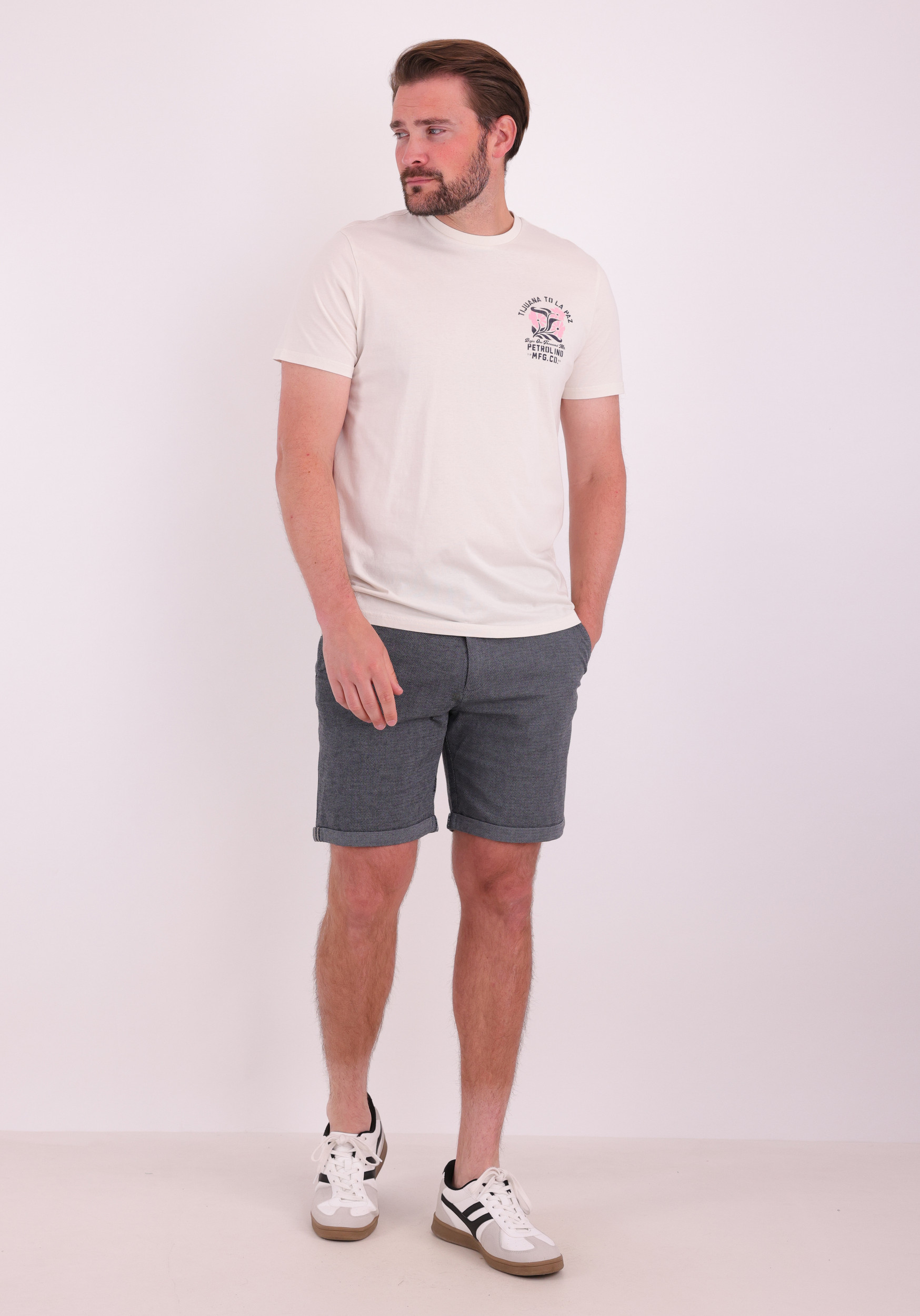 Petrol T-shirt met opdruk M-1060-TSR625 Ecru