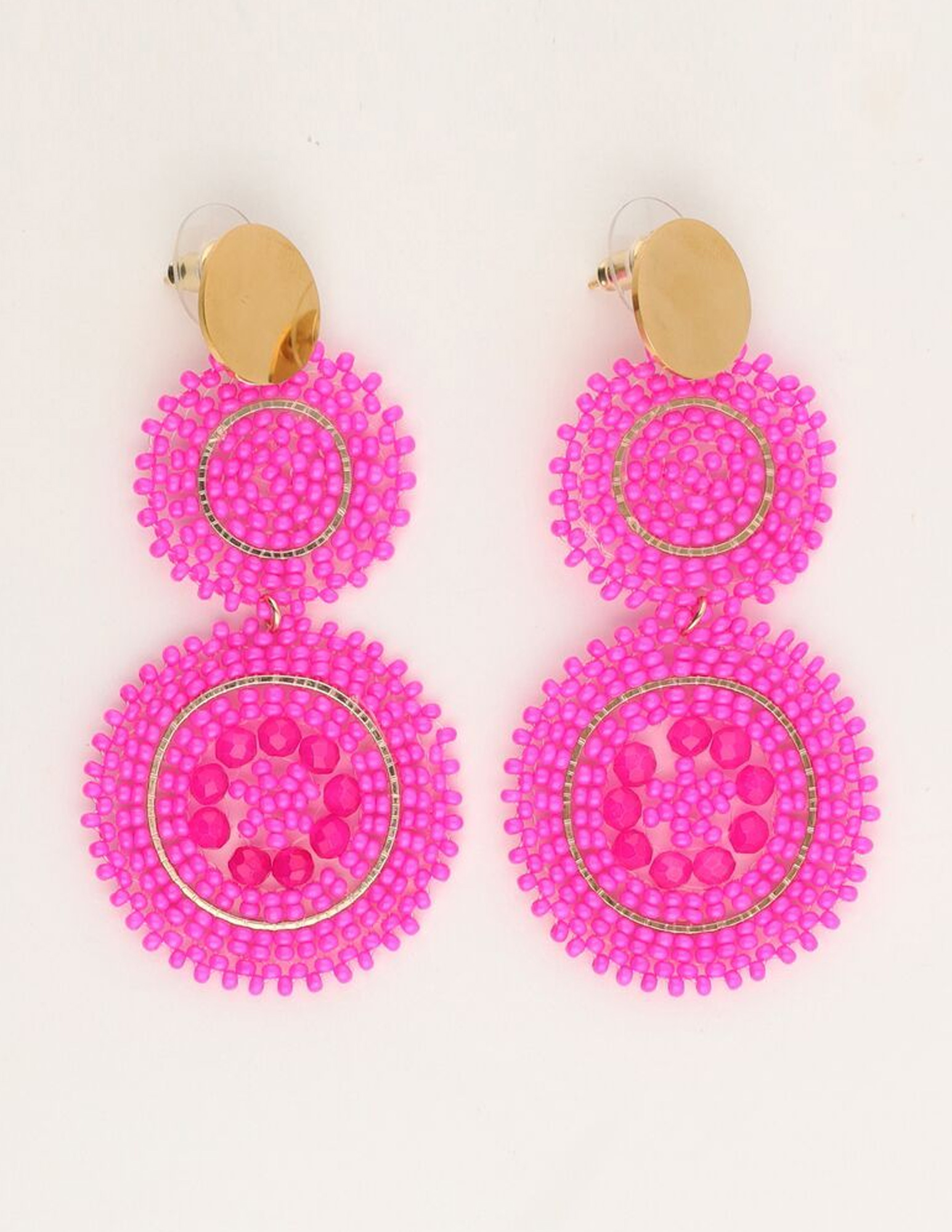 My Jewellery Statement oorbellen fuchsia kralen MJ11111 Goud