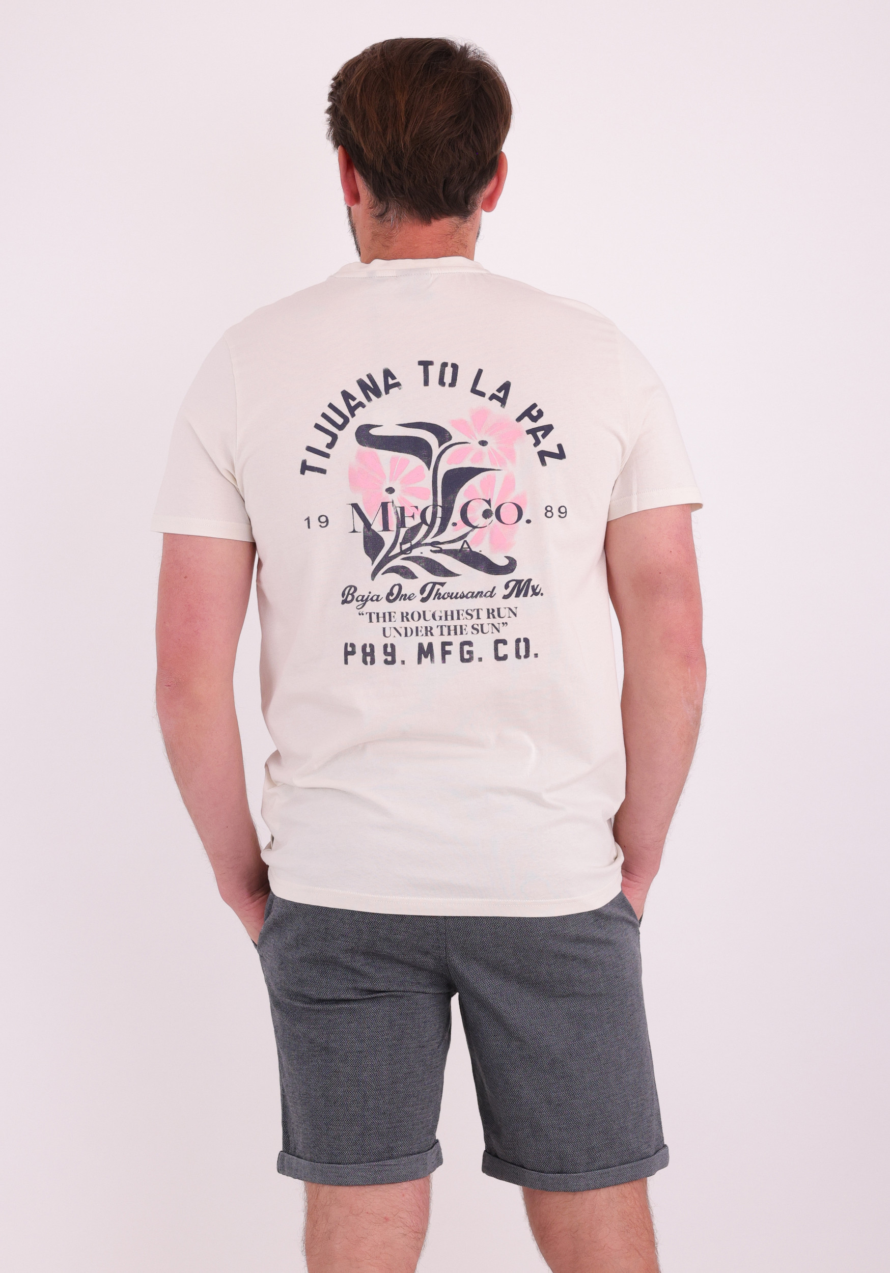 Petrol T-shirt met opdruk M-1060-TSR625 Ecru