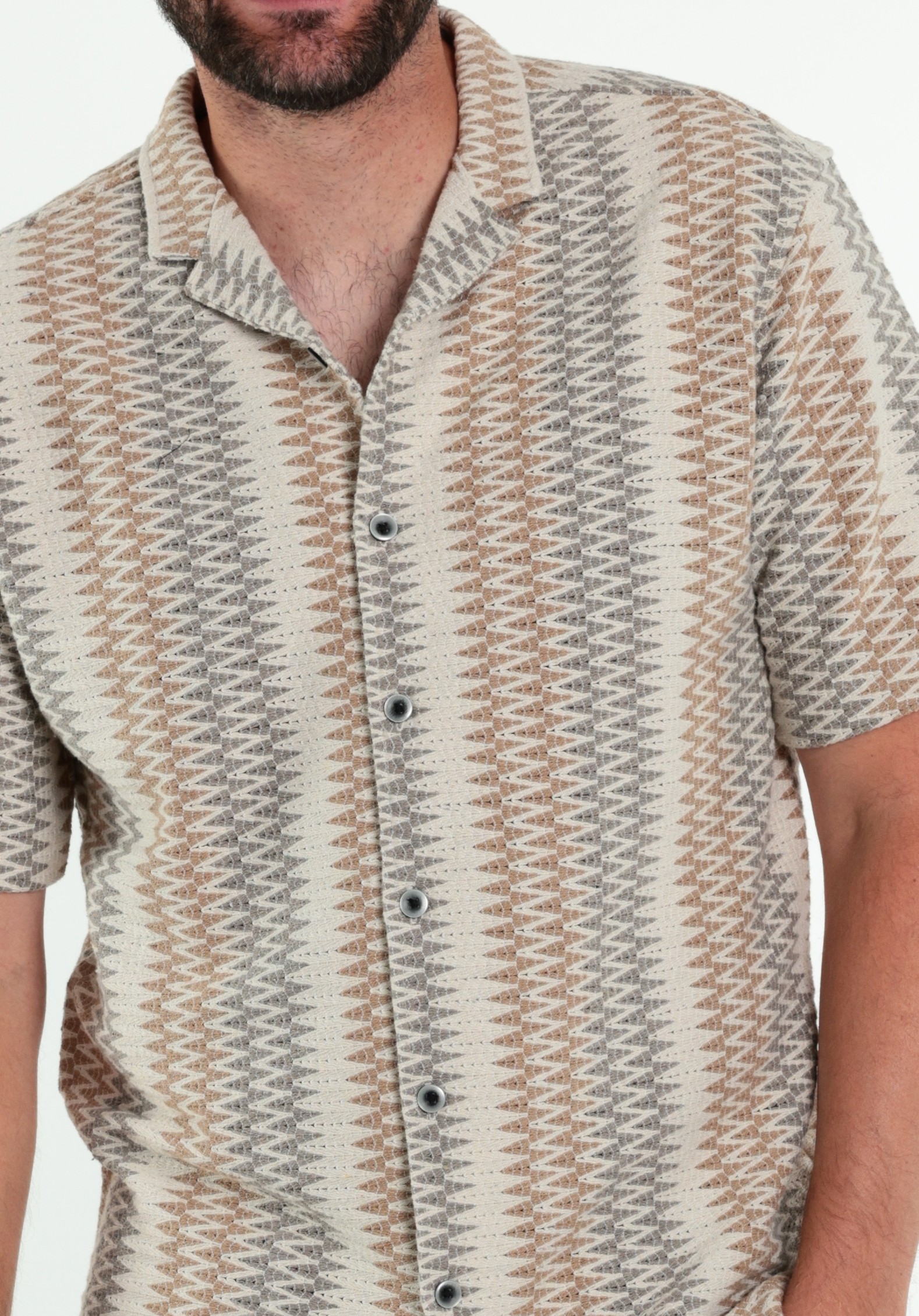 No Excess Overhemd met reliëf patroon 31490305 Beige