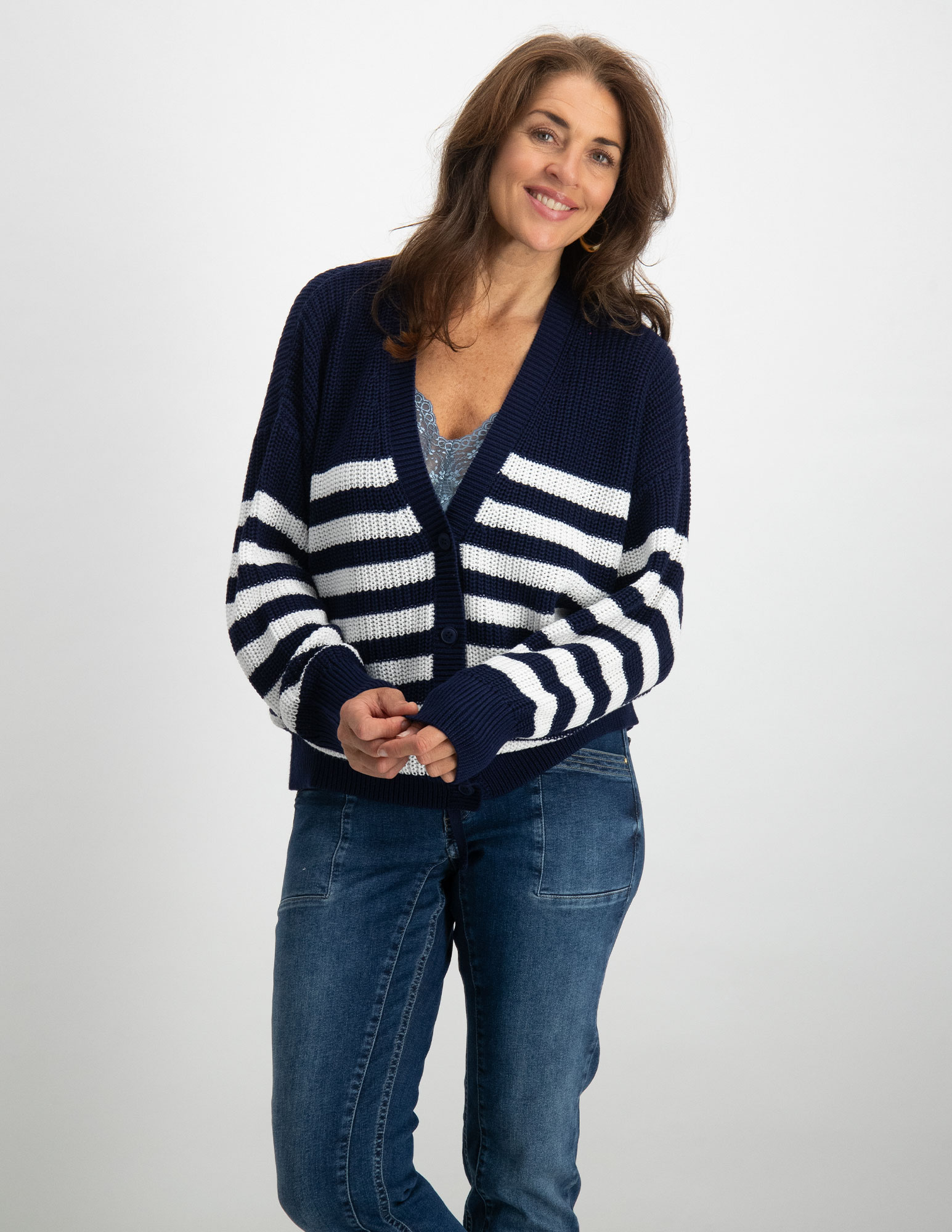 FREE|QUENT Vest Iben gestreept 202668 Donker blauw