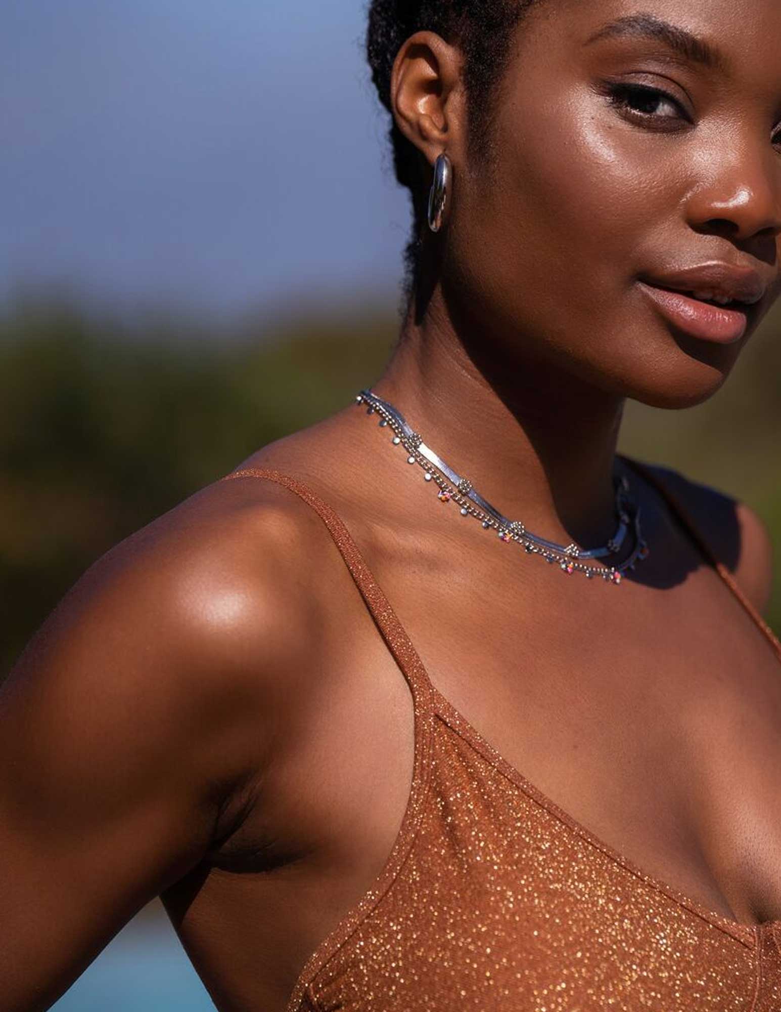 My Jewellery Ketting platte schakel met bloemen MJ08179 Zilver