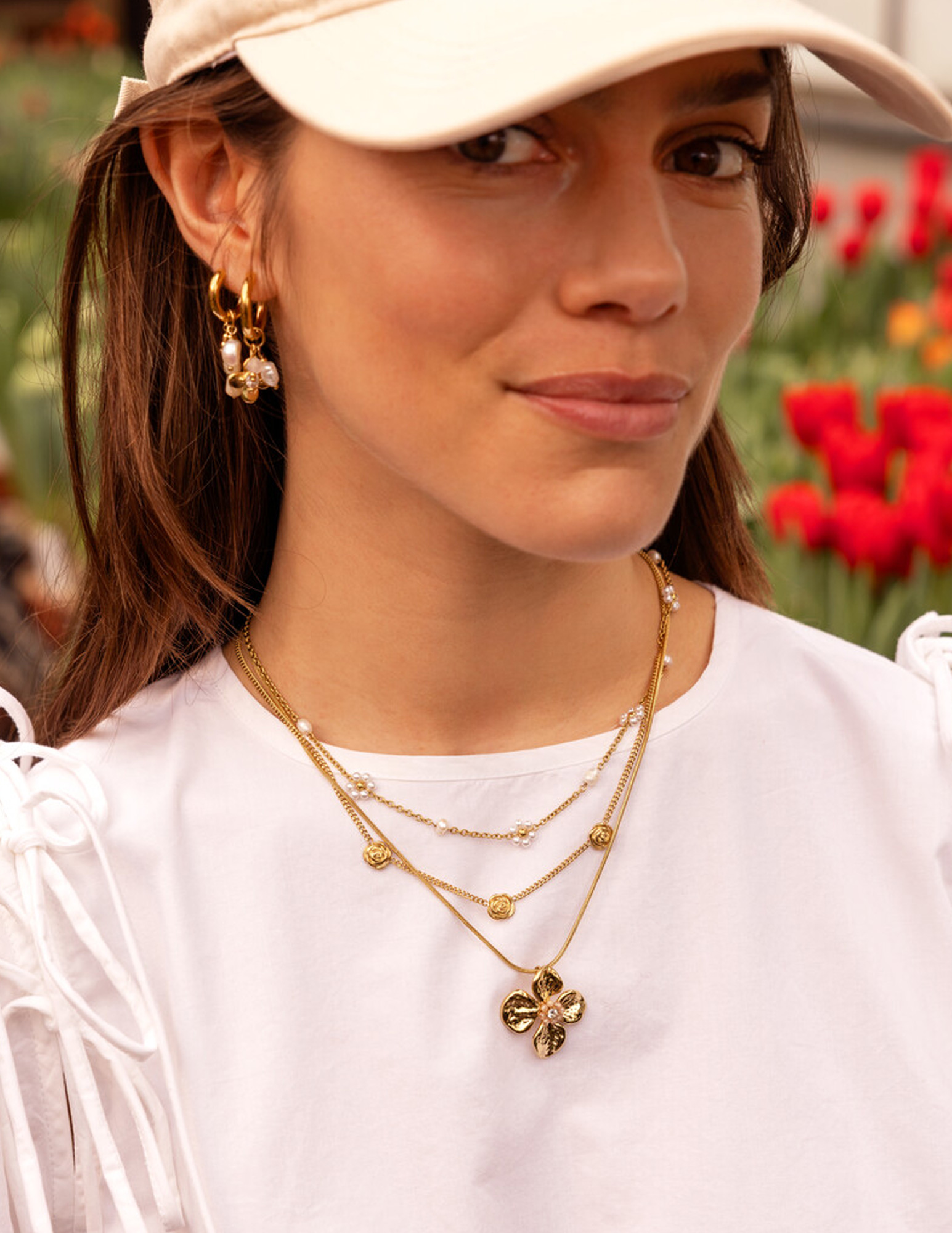 My Jewellery Botanical ketting met bloem en kralen MJ15408 Goud