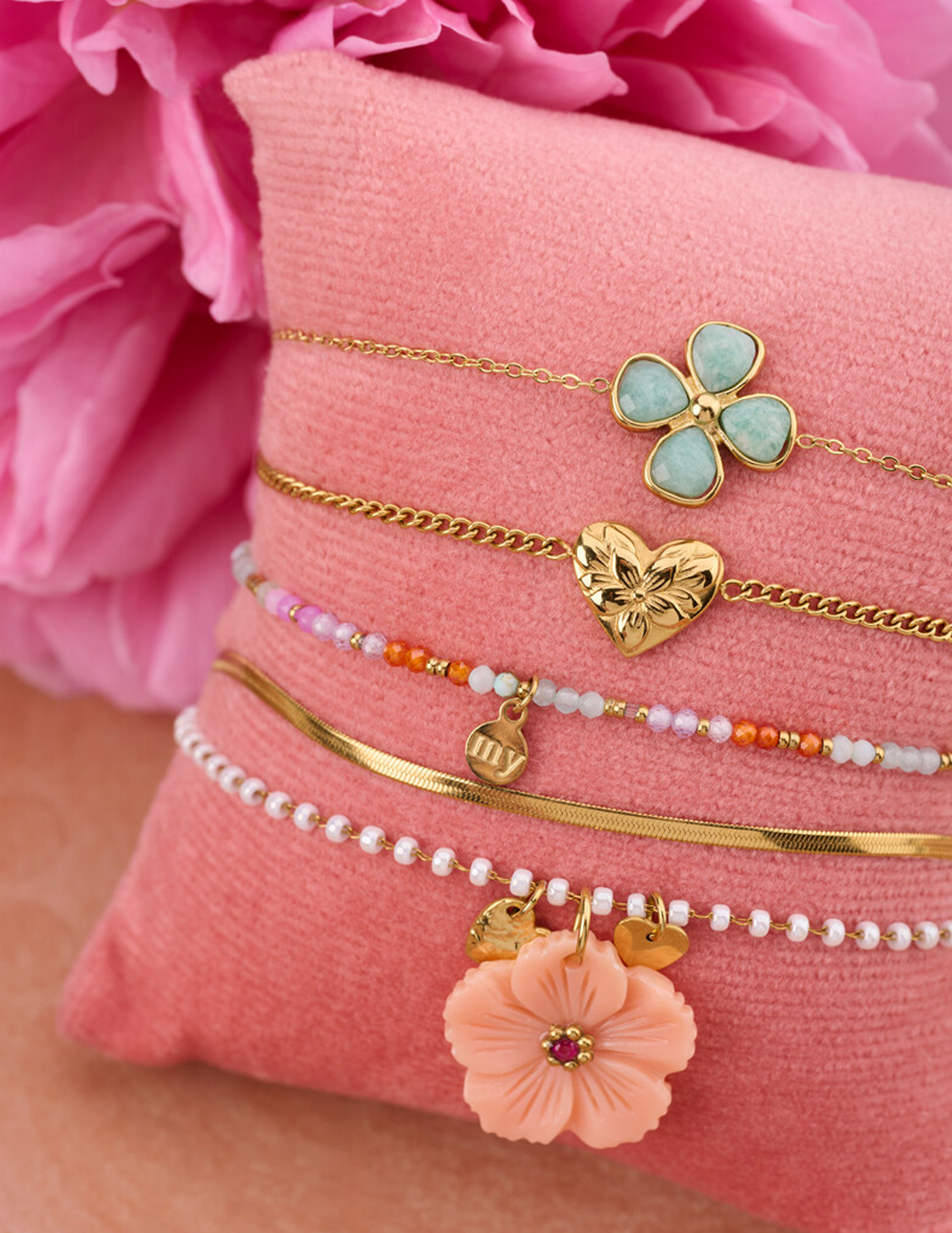 My Jewellery Botanical armband met bloemen hart MJ13775 Goud