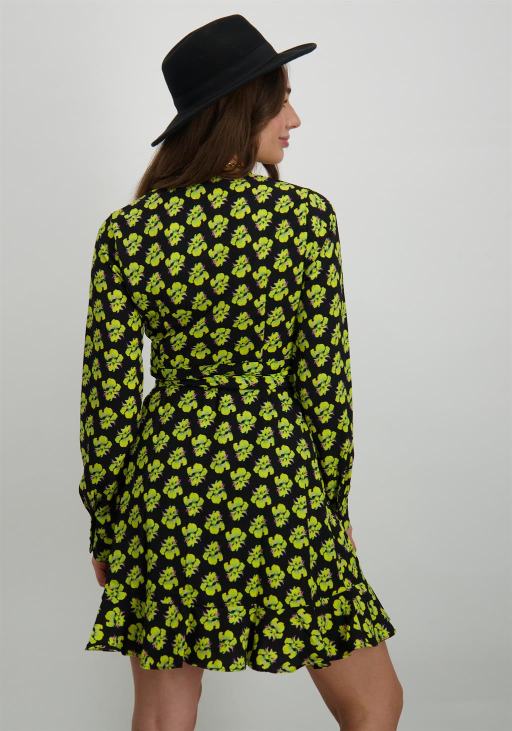 Colourful Rebel Jurk Telsi big flower WD115863 Geel