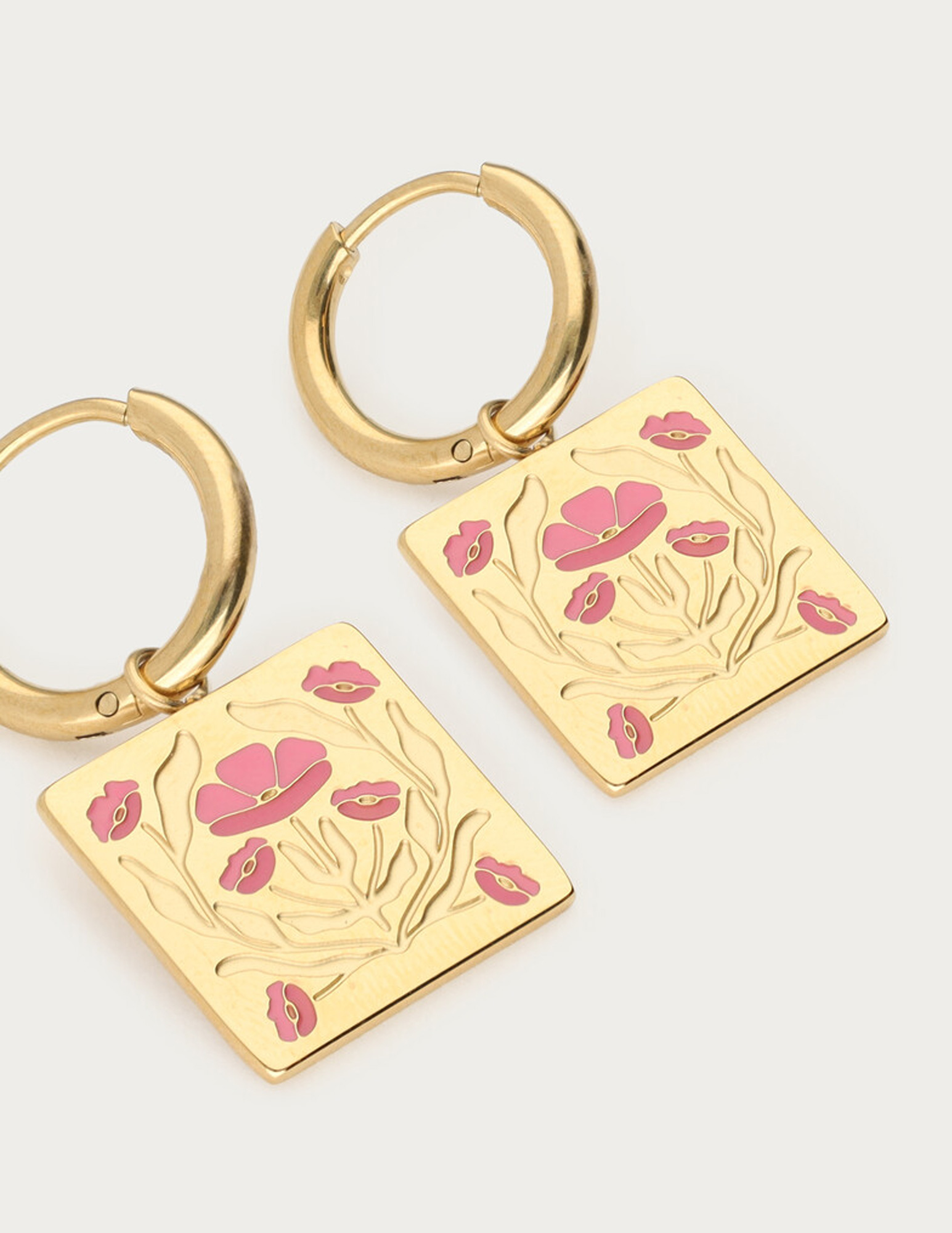 My Jewellery Botanical oorringen met roze bloemen MJ13860 Goud