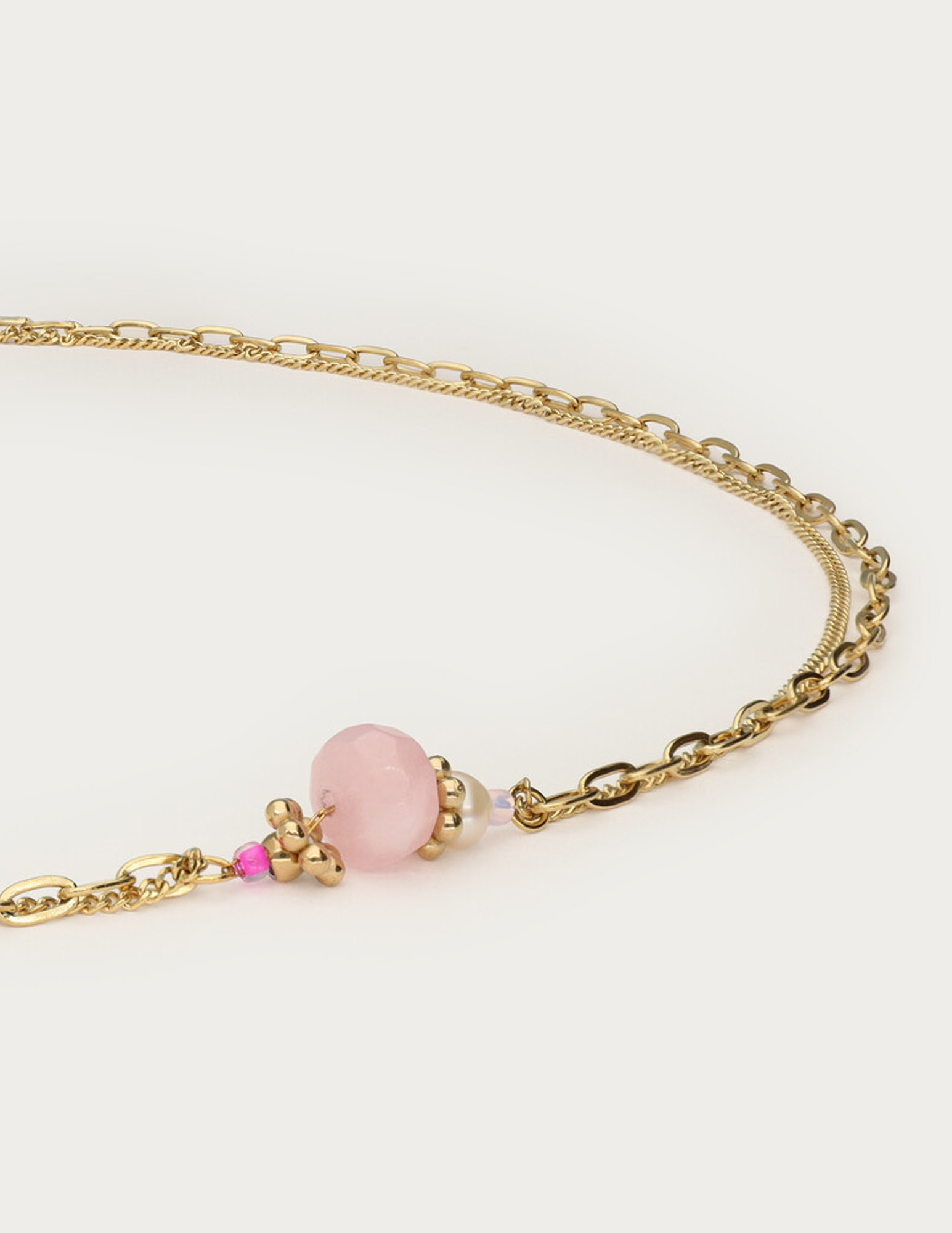 My Jewellery Botanical dubbele ketting met roze steen MJ15383 Goud