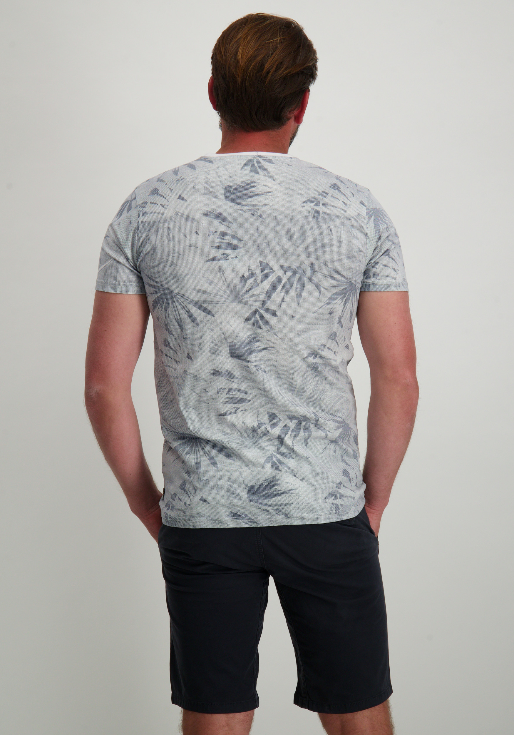Petrol T-shirt met palm print M-1050-TSR161 Wit