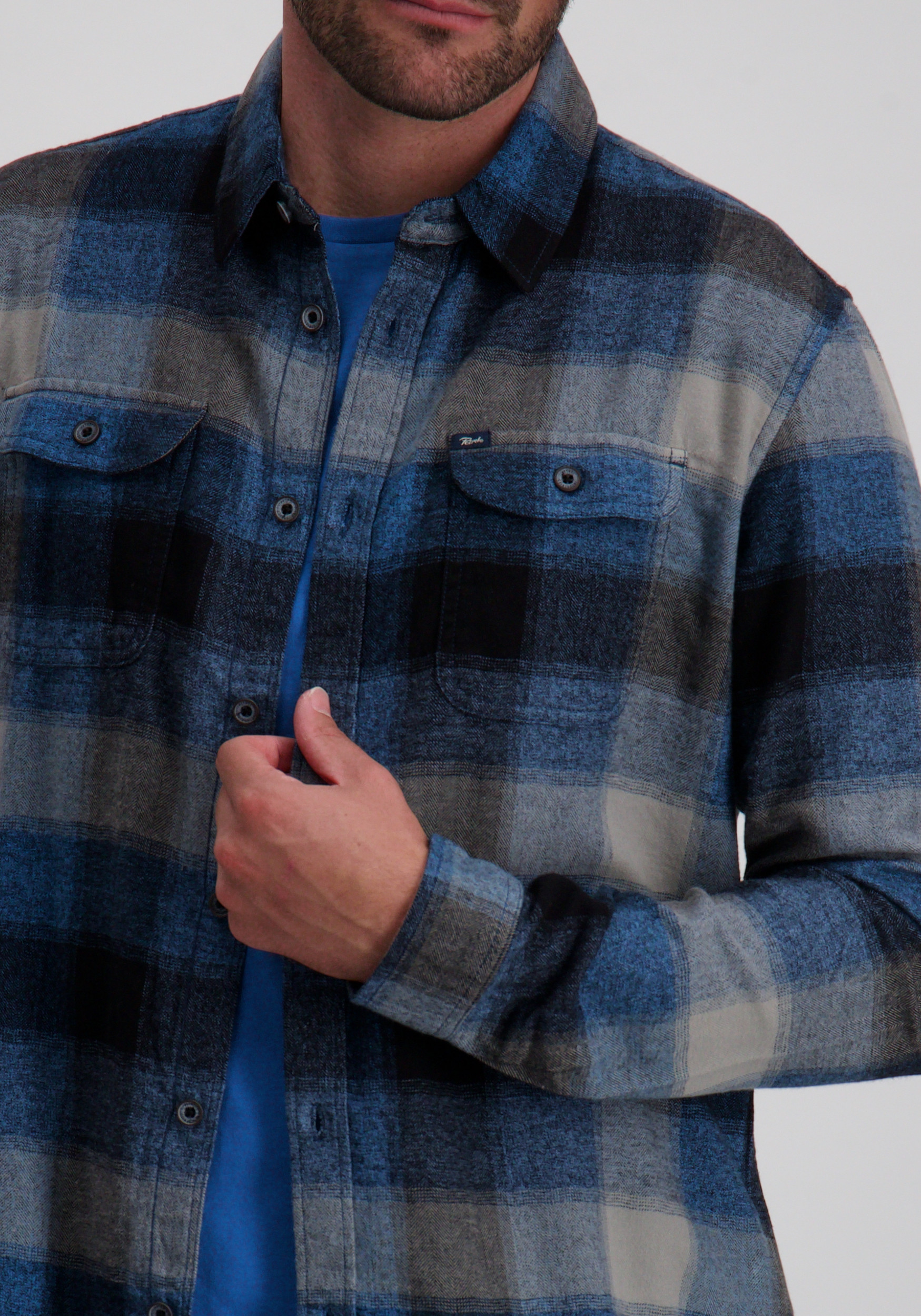 Petrol Overshirt Geruit M-3050-SIL417 Blauw