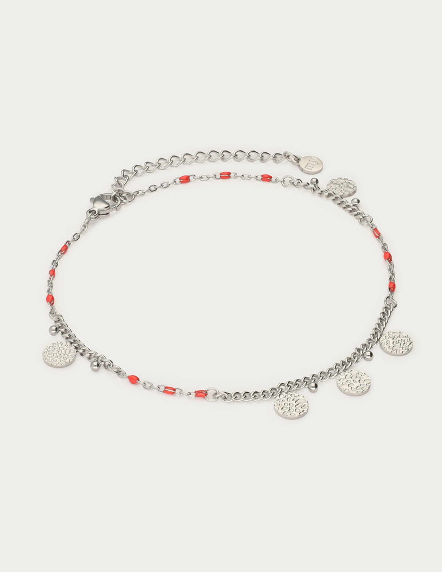 My Jewellery Enkelbandje rode kralen en munten MJ12911 Zilver