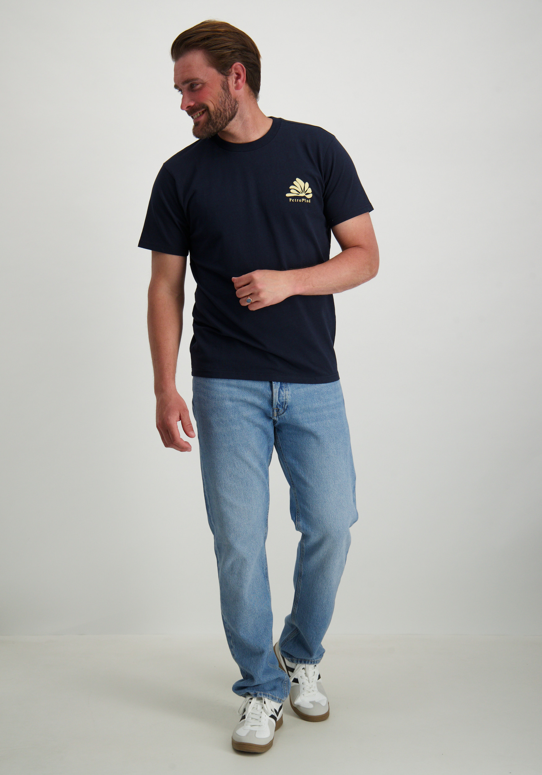 Petrol T-shirt met opdruk M-1050-TSR621 Donker blauw