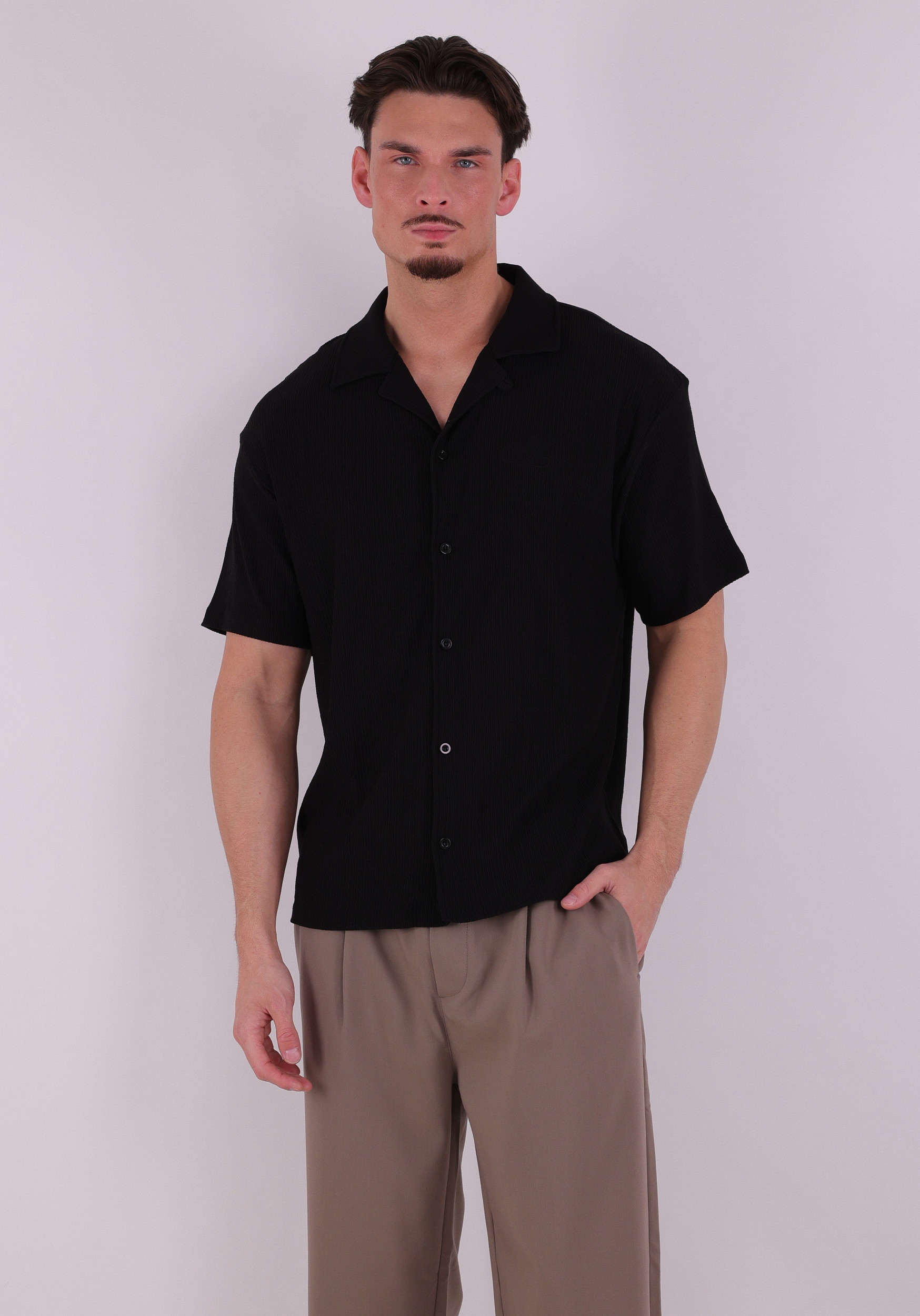 Malelions Overhemd Emblem seersucker MMC30026057 Zwart