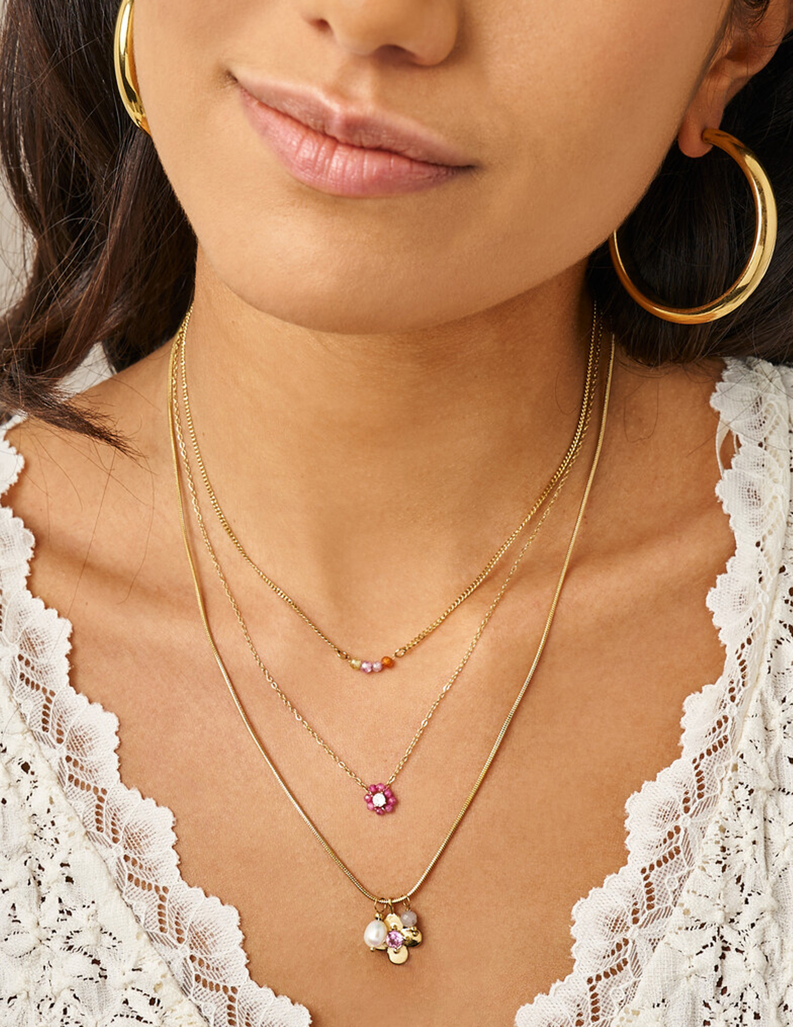 My Jewellery Botanical ketting met vier multikleur kralen MJ15379 Goud