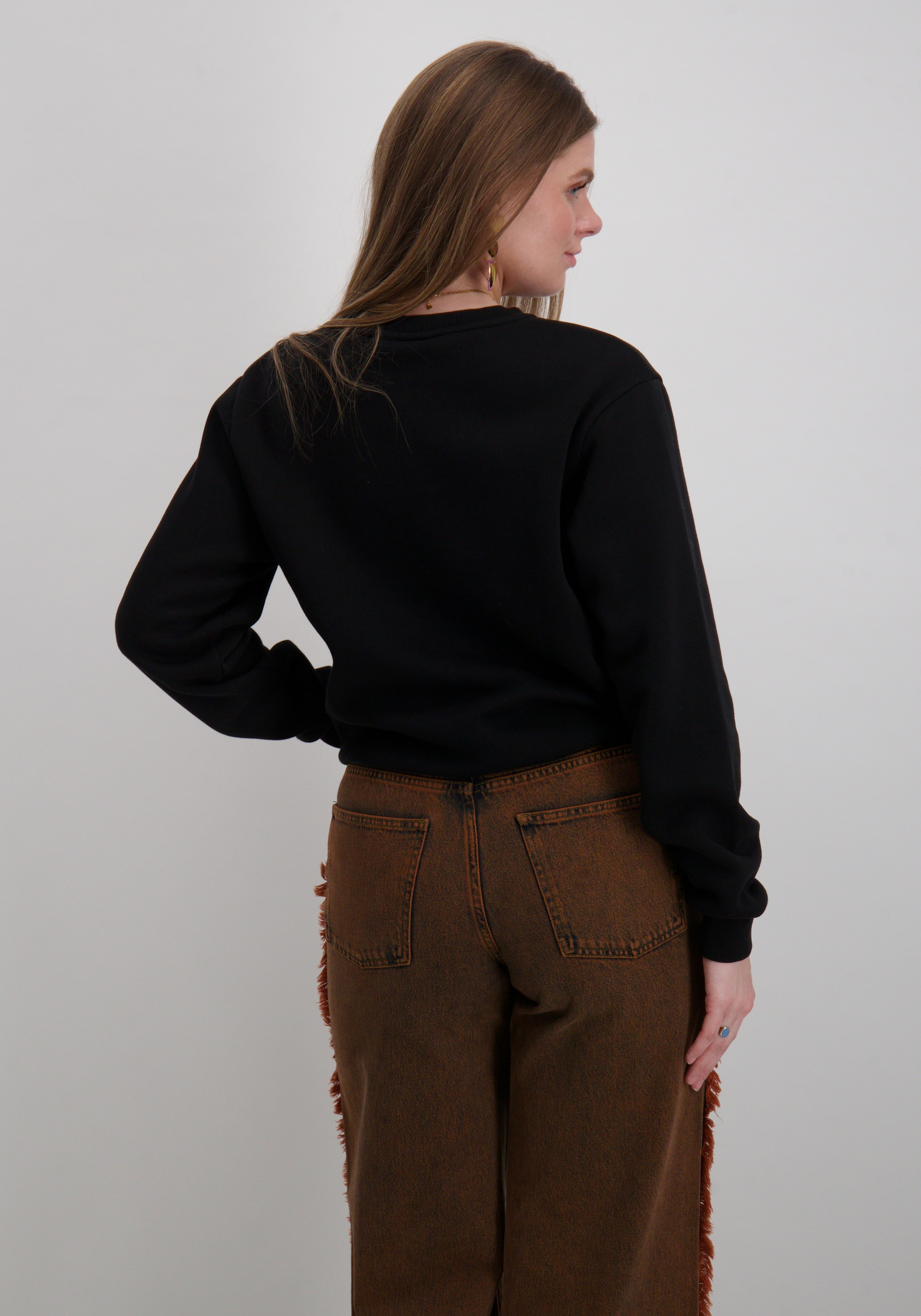 Colourful Rebel Sweater Denim patch WS417211 Zwart