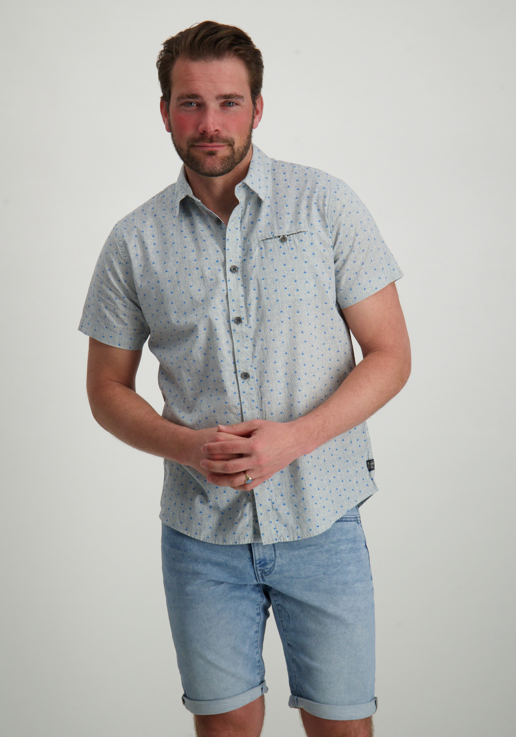 Petrol overhemd met print M-1050-SIS430 Licht blauw