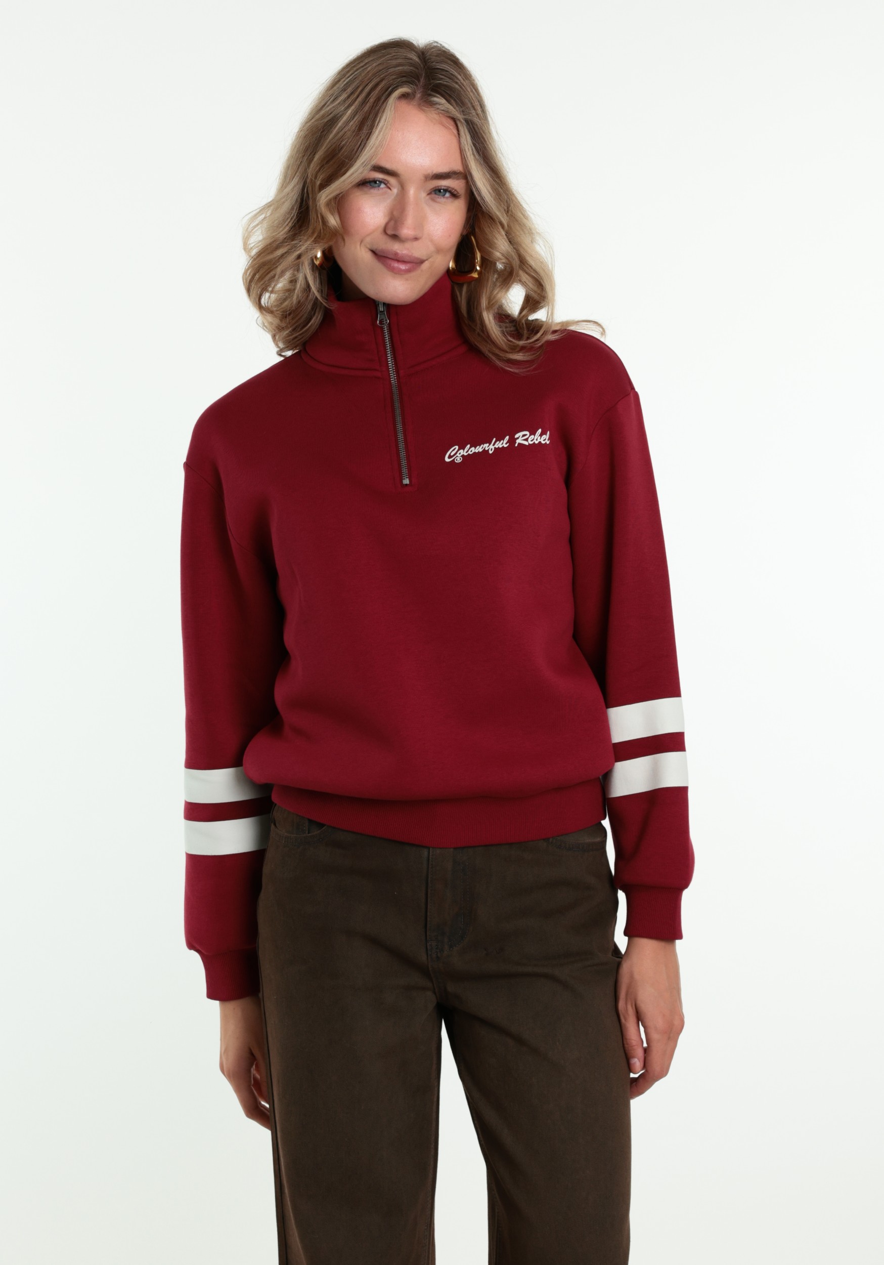 Colourful Rebel Sweater Crusive halfzip WS418569 Rood