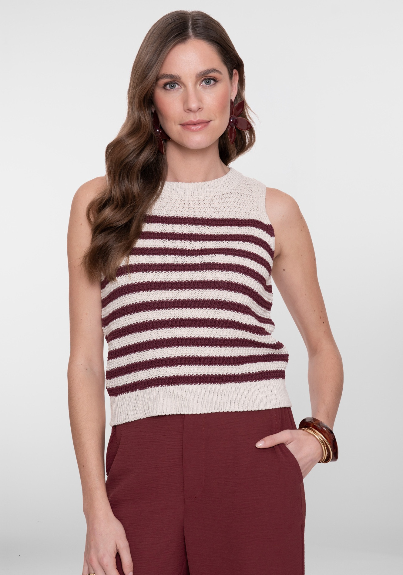 Geisha Top Gestreept 64093-70 Wolwit-ecru