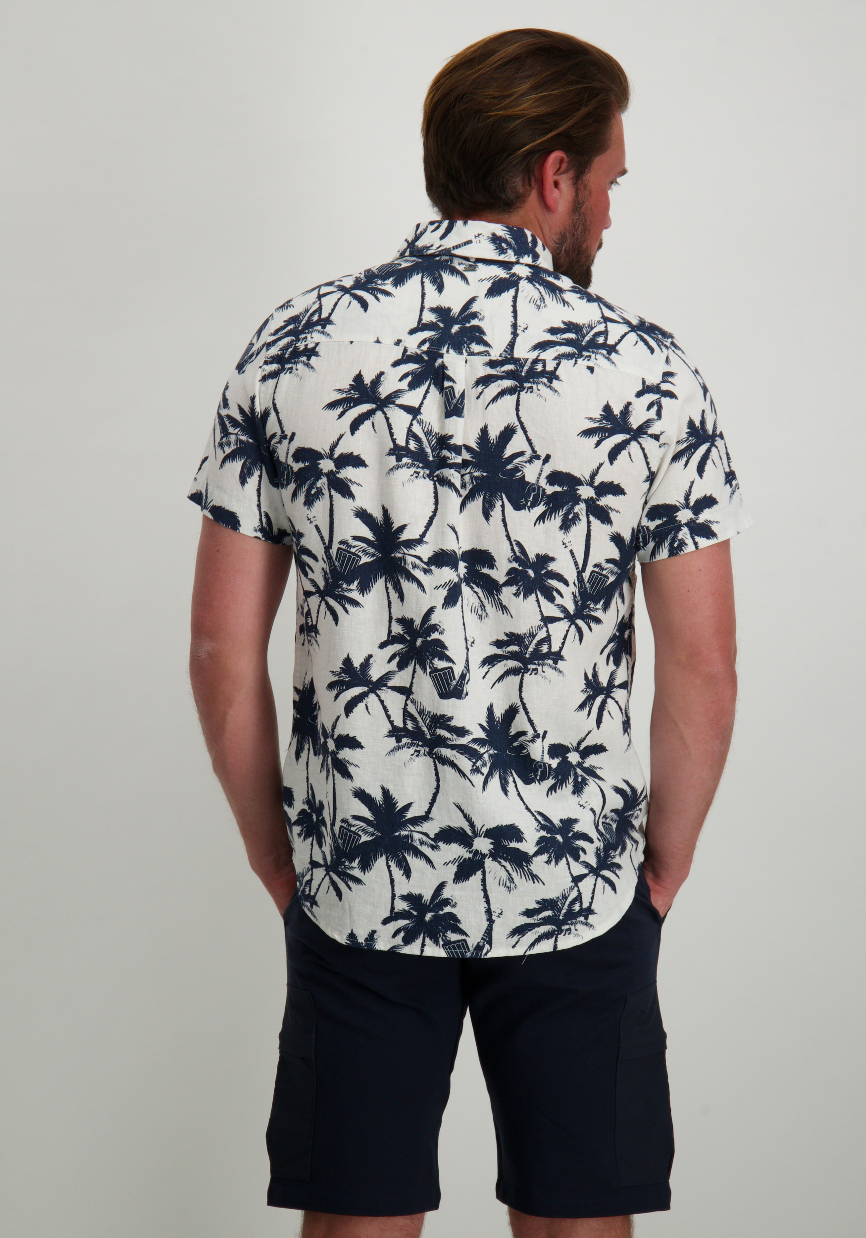 Petrol overhemd all-over print M-1050-SIS438 Donker blauw