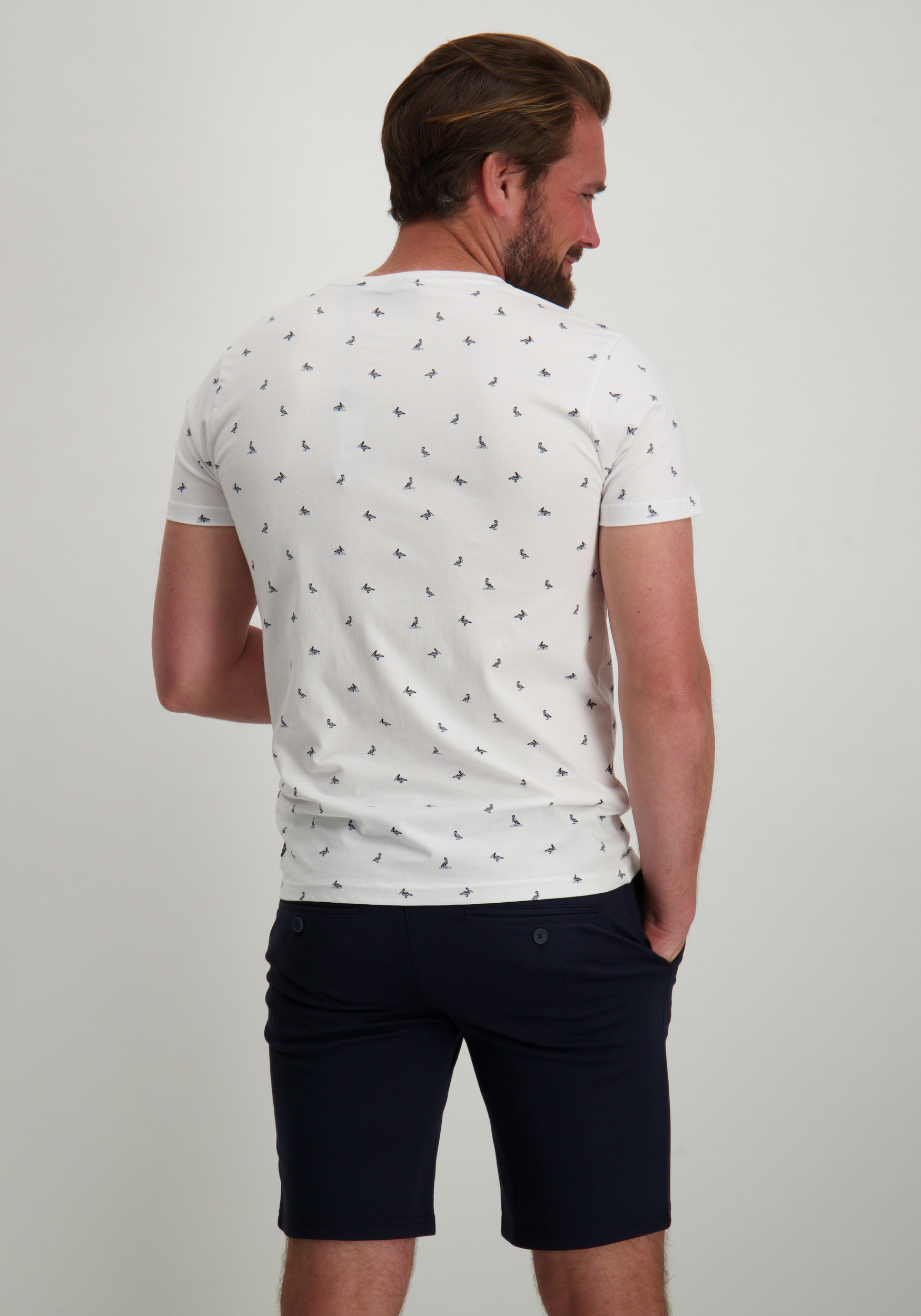 Petrol T-shirt met pelikaan print M-1050-TSR118 Wit