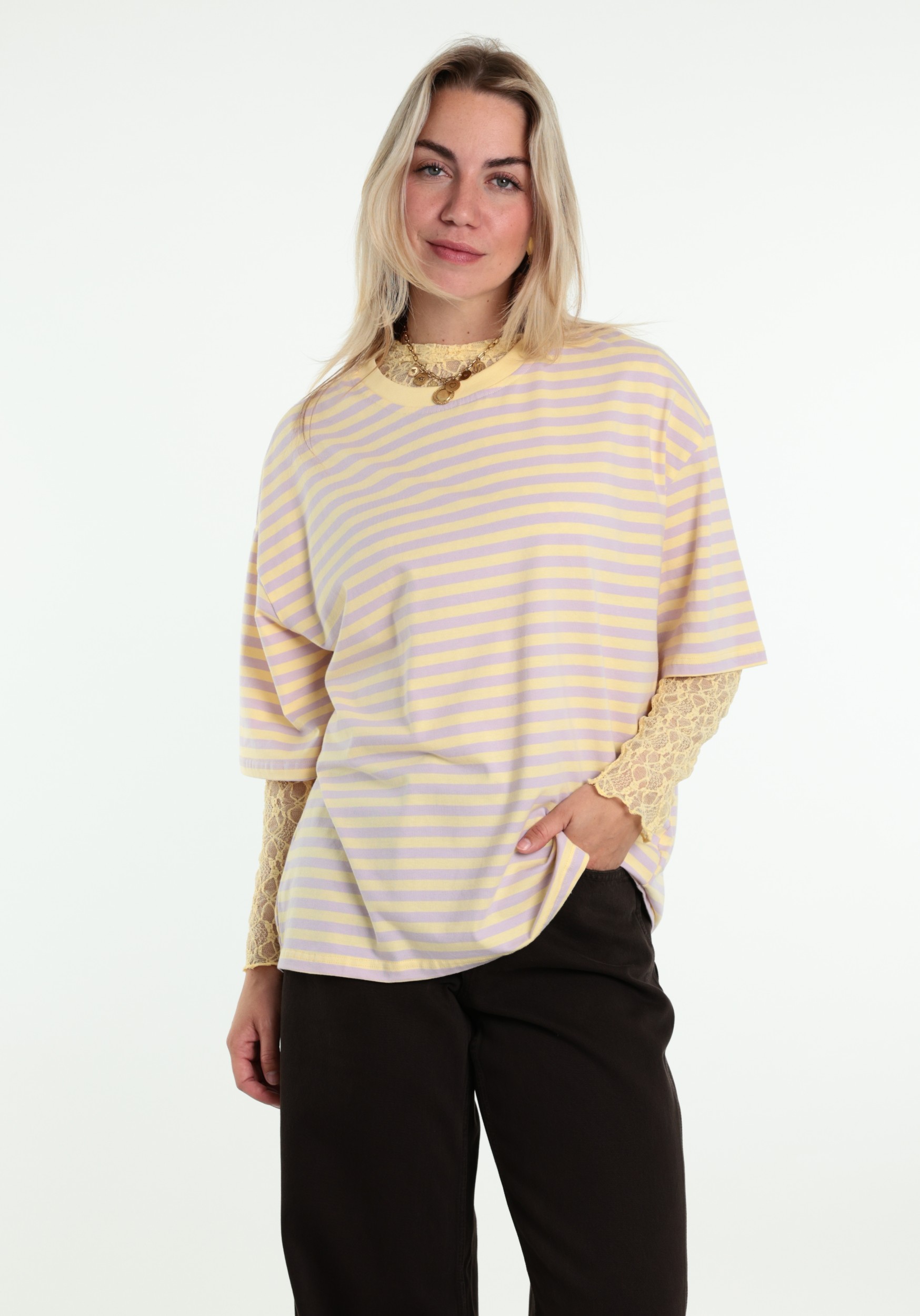 BELIEVE T-shirt gestreept B-9183-TOP Lila