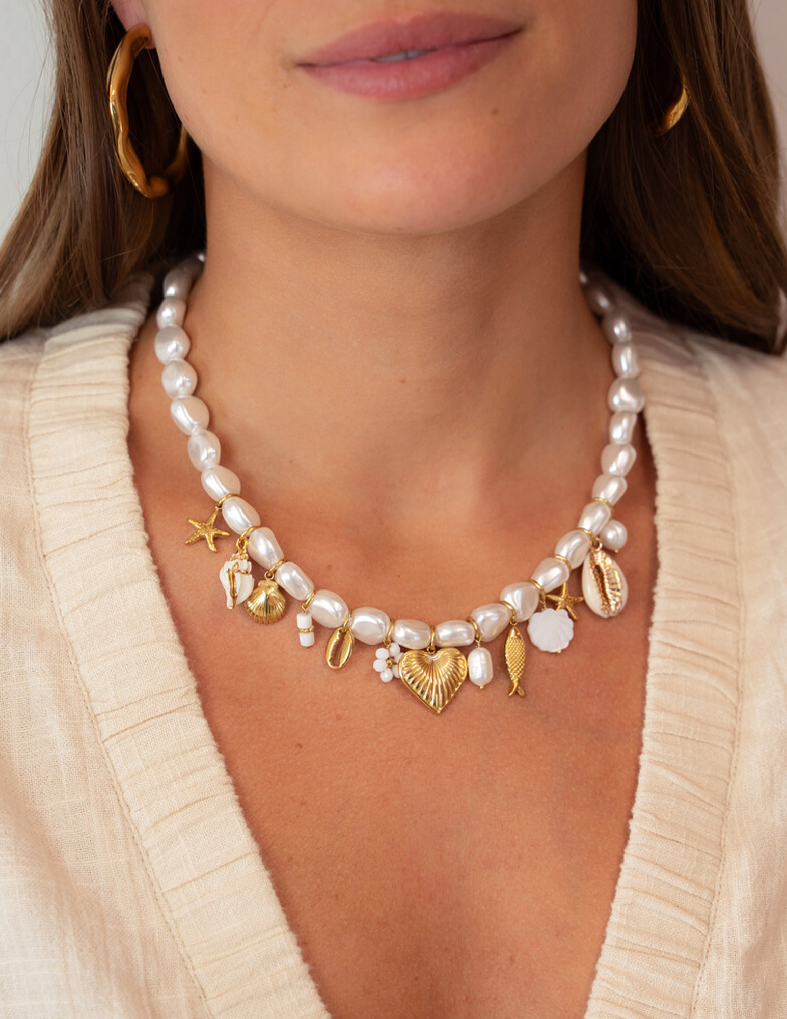 My Jewellery Fruits de Mer parelketting met bedels MJ13027 Goud