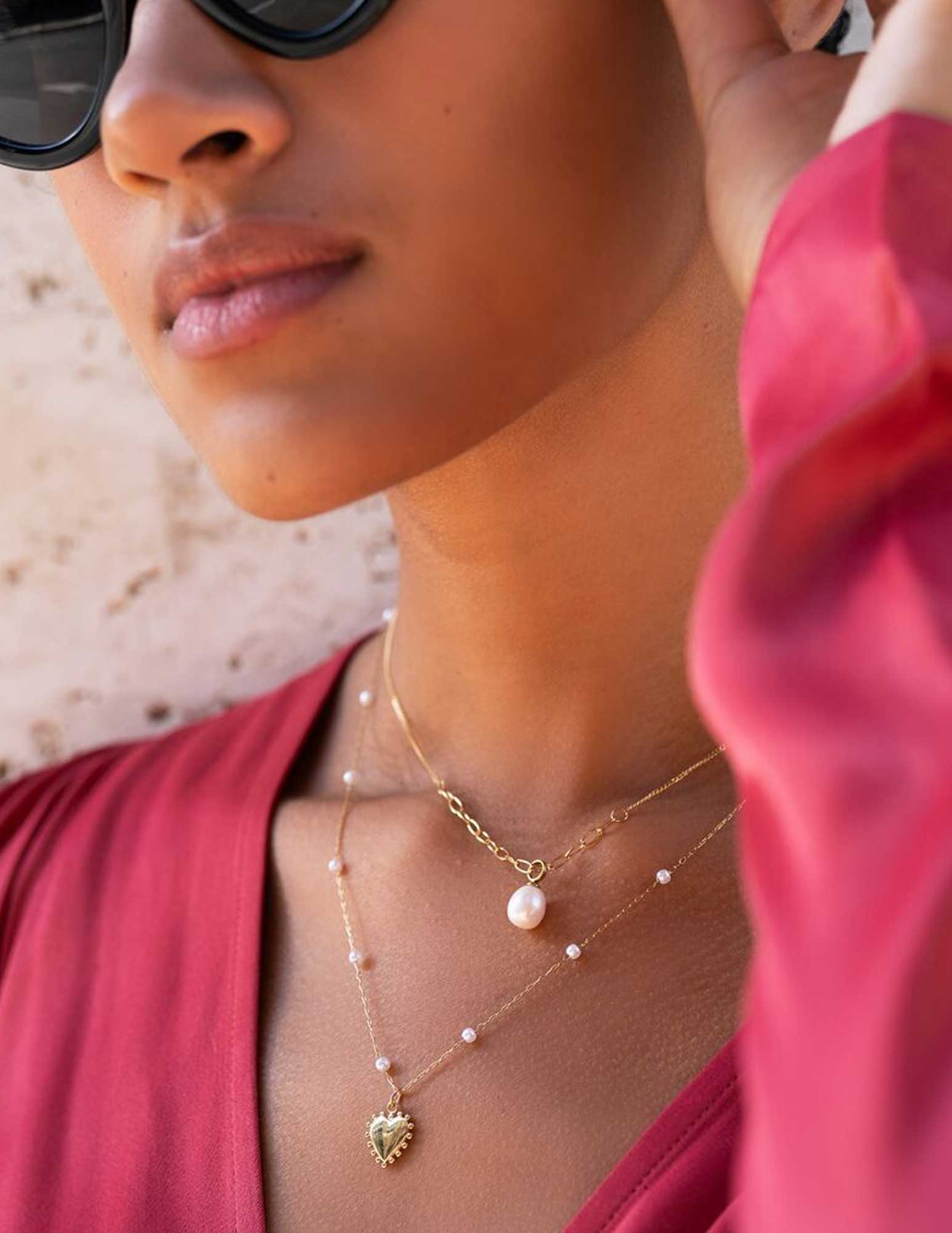 My Jewellery Ketting met hartjes bedel en parels MJ09228 Goud