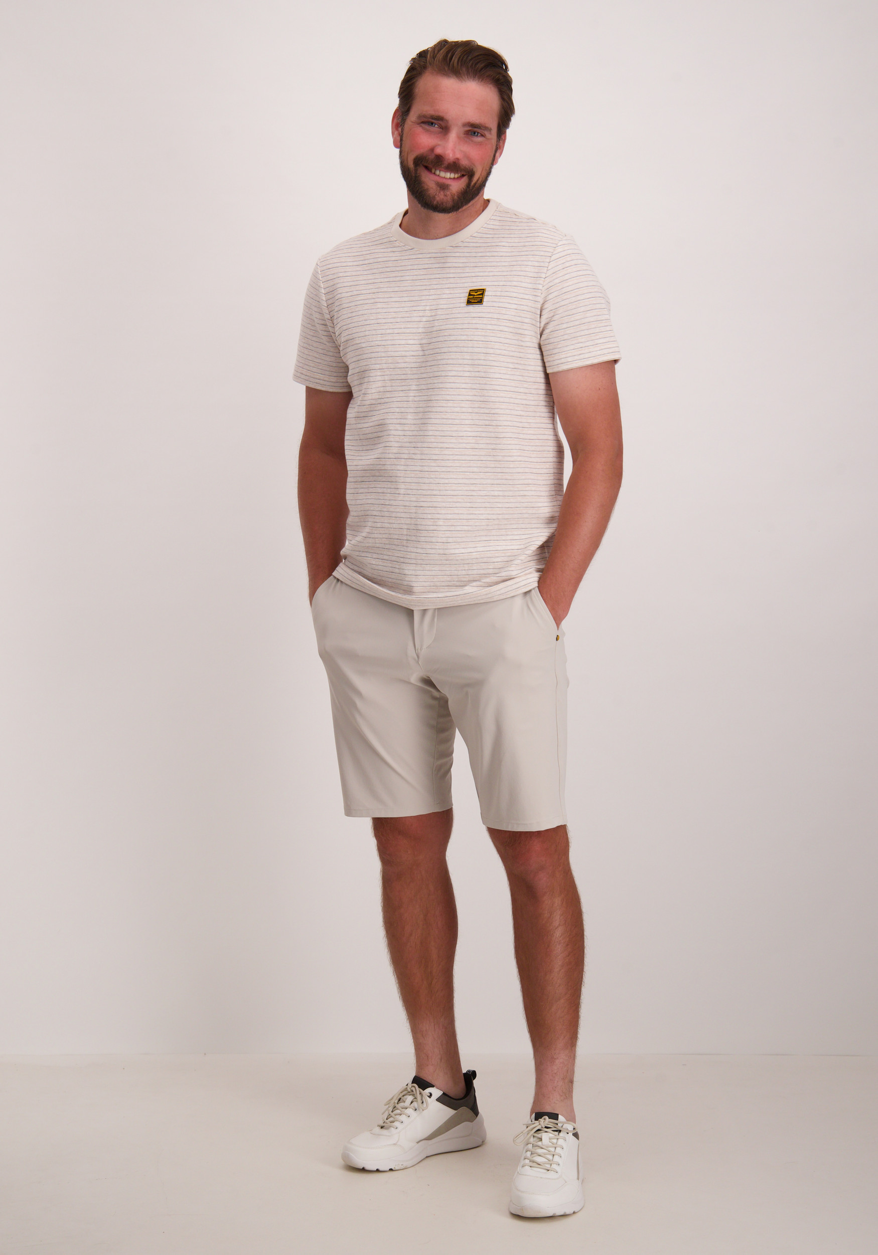 PME Legend T-shirt Gestreept PTSS2506555 Wolwit-ecru