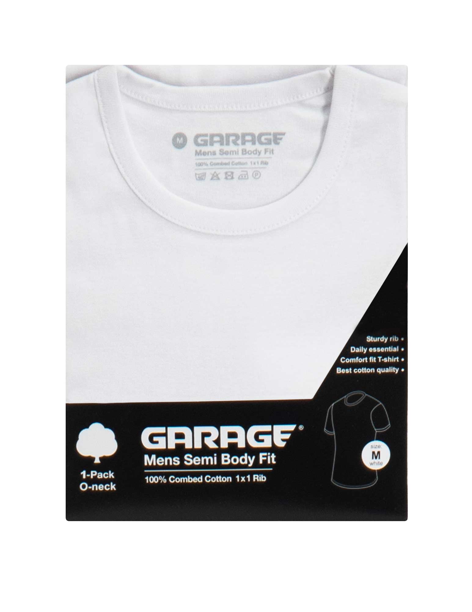 Garage Basic semi bodyfit t-shirt ronde hals 0301 Wit