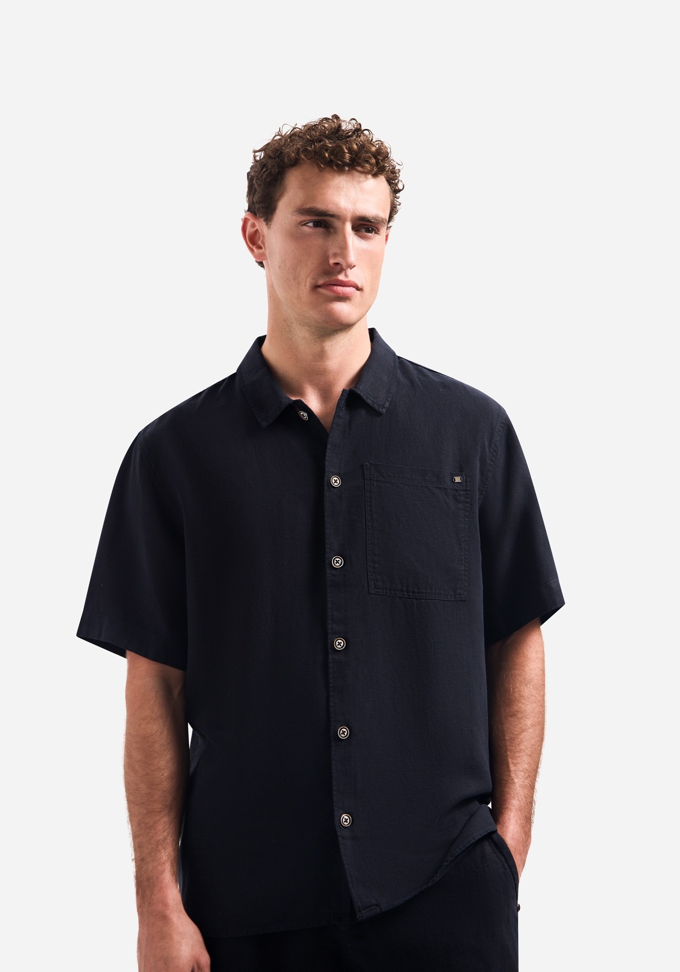 No Excess Overhemd linnen 32420423 Donker blauw