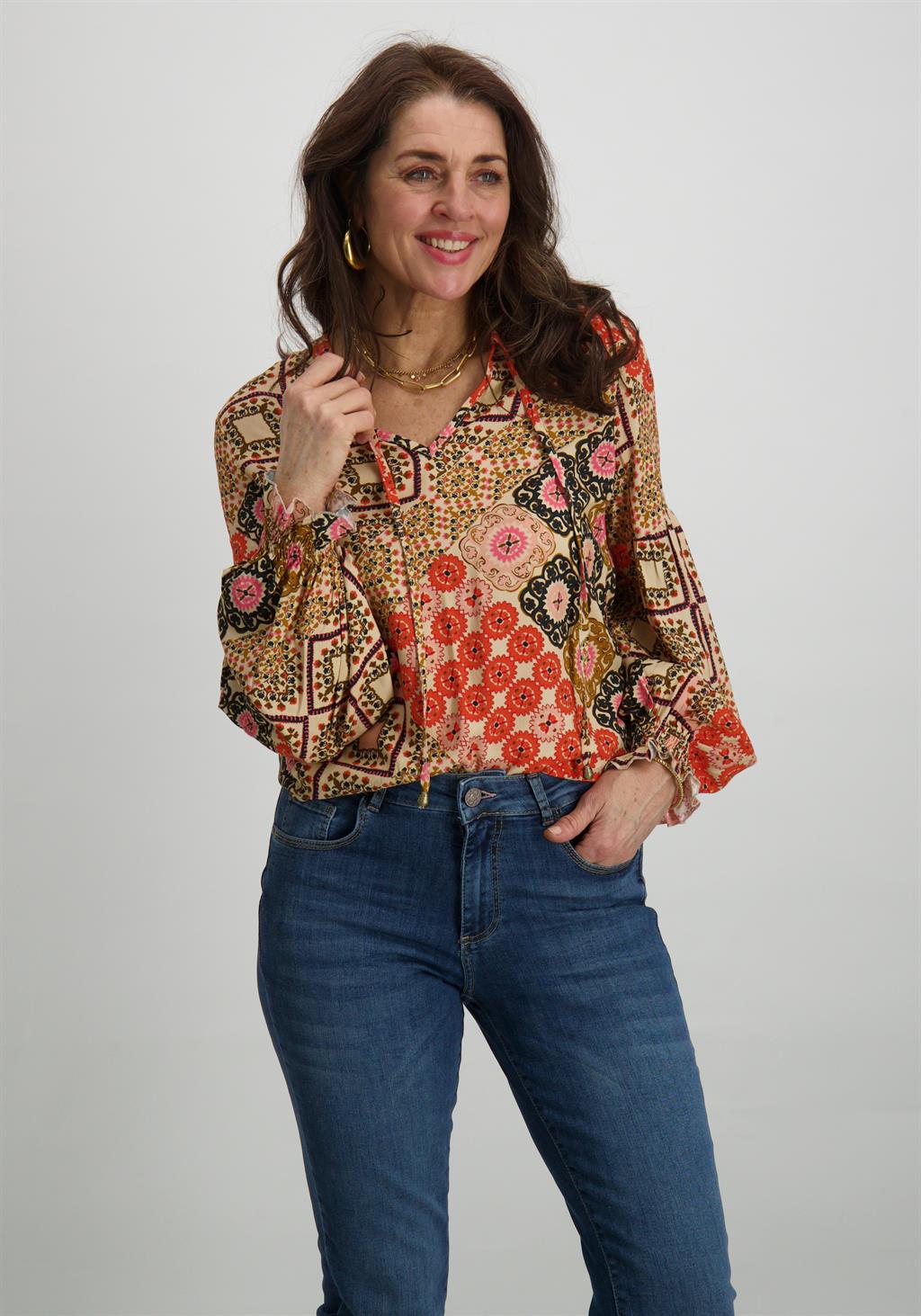 Geisha Blouse all-over print 43248-20 Zand