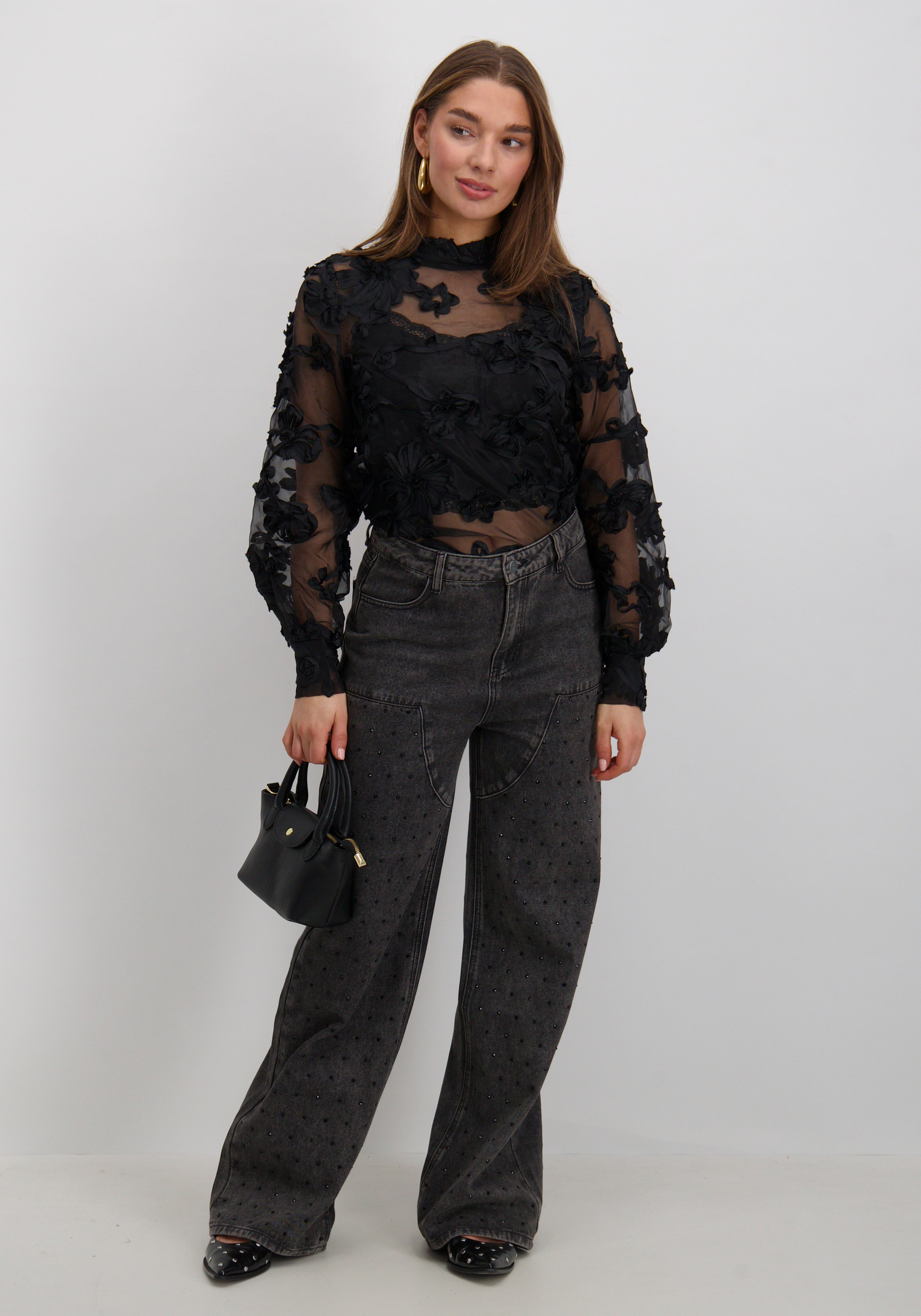 Aaiko BV Blouse LUCIA FLOWER PES 502 Zwart