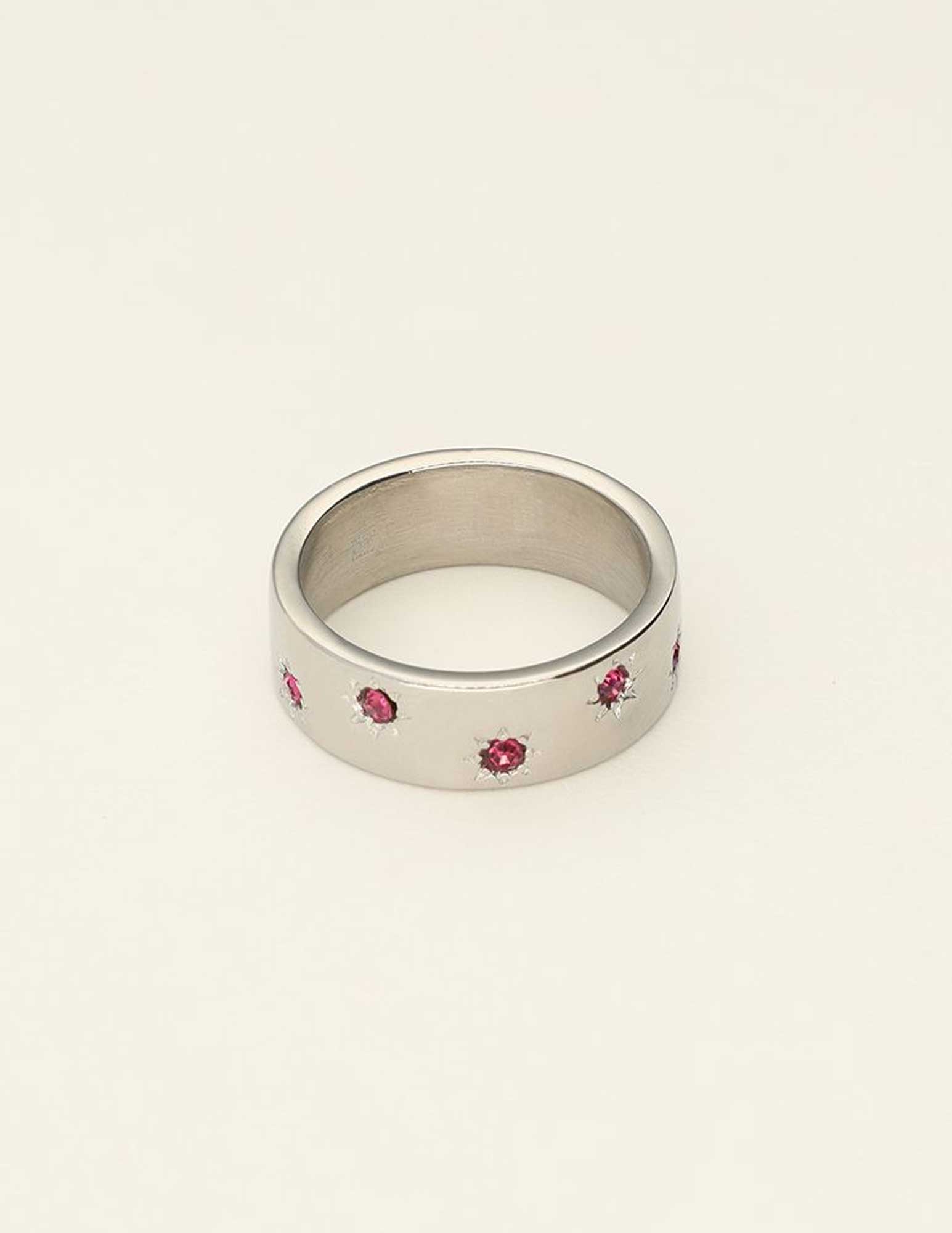 My Jewellery Mystic ring met sterretjes en roze steentjes MJ09444 Zilver