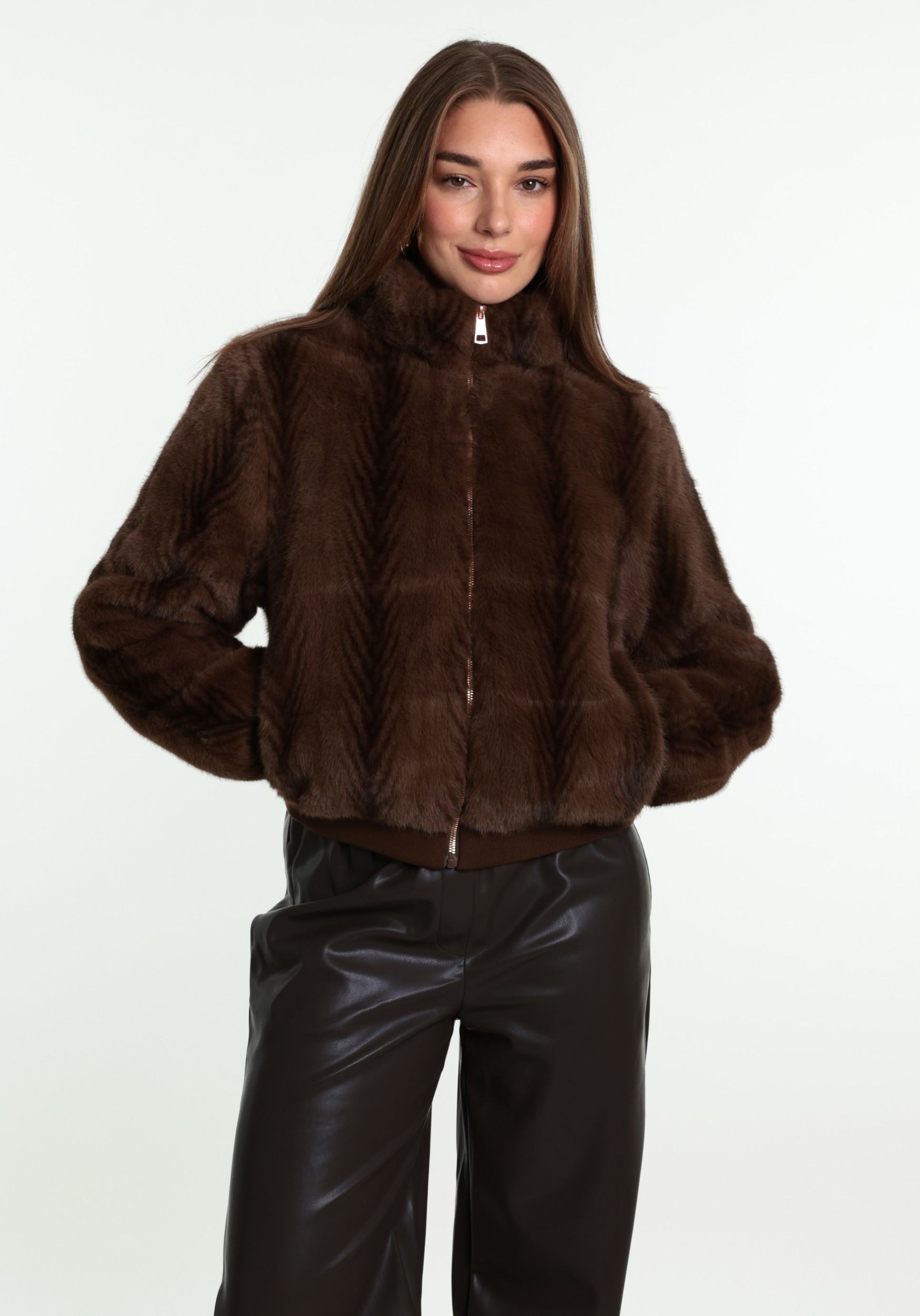 Geisha Jacket fake fur 69524-19 Donker bruin