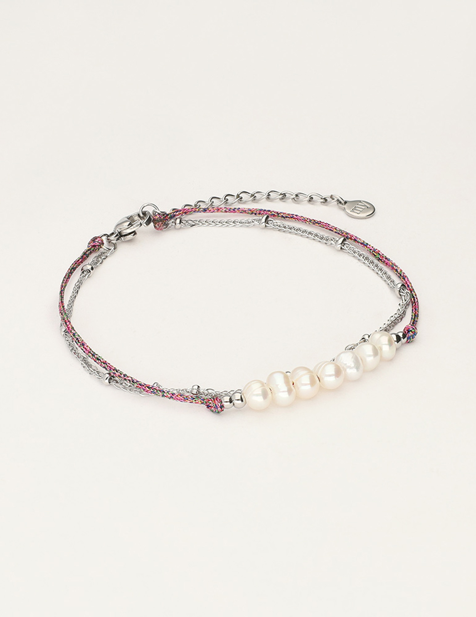 My Jewellery Armband met roze koord en parels MJ11056 Zilver