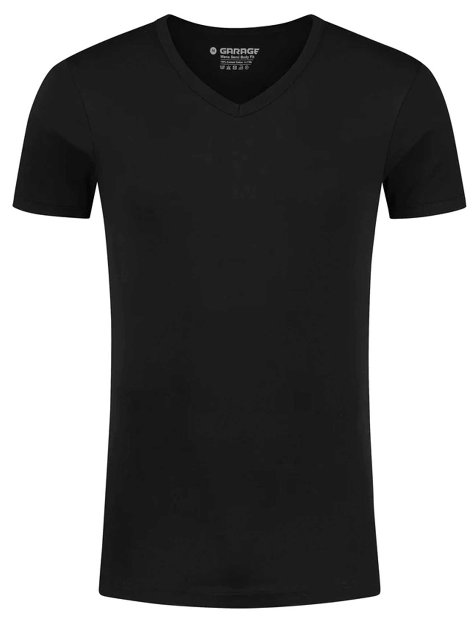 Garage Basic semi bodyfit t-shirt V-hals 0302 Zwart