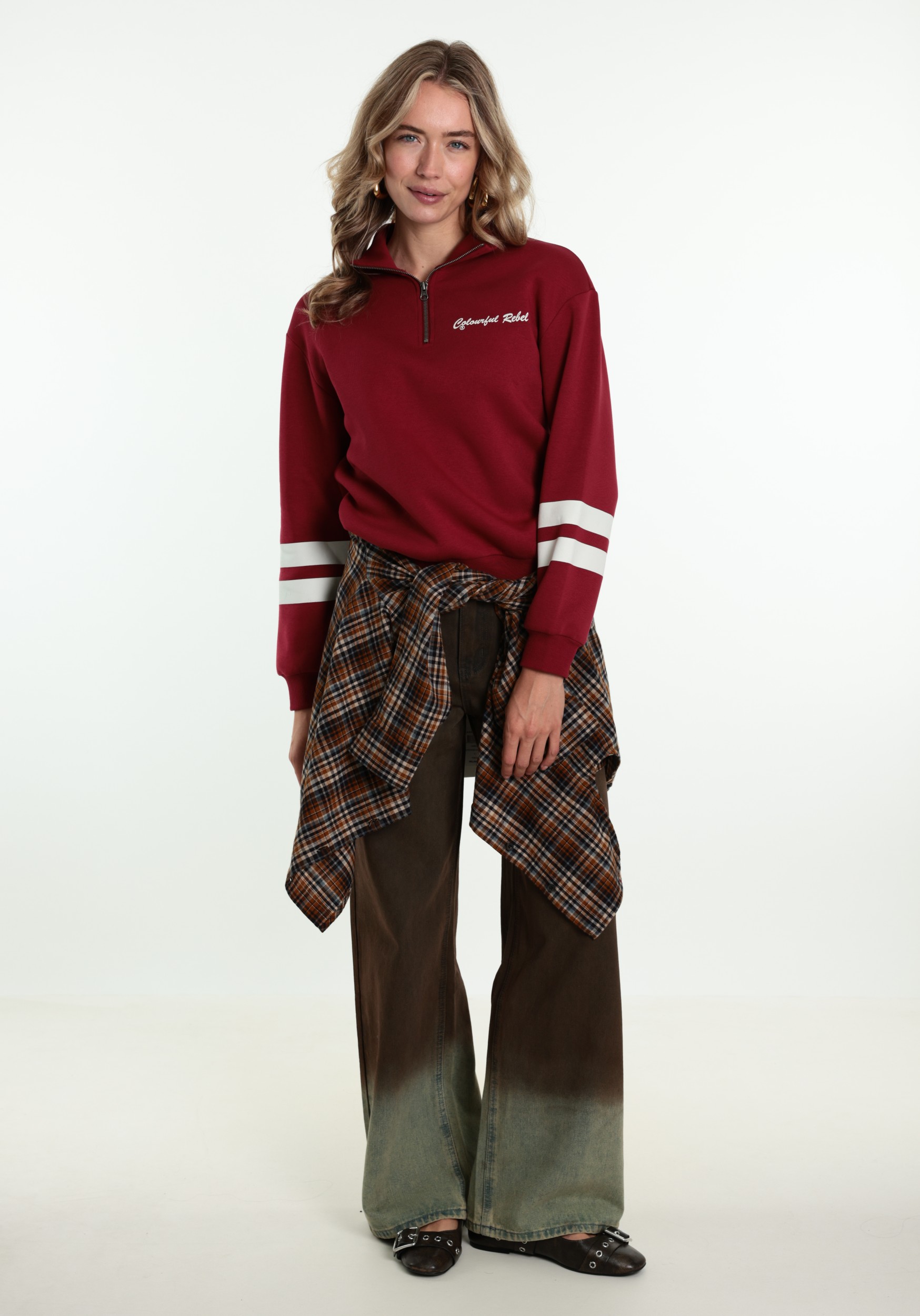 Colourful Rebel Sweater Crusive halfzip WS418569 Rood