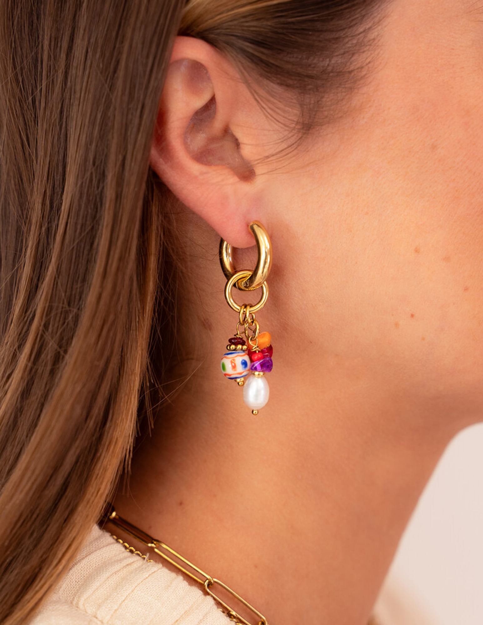 My Jewellery Fruits de Mer oorringen met kralen MJ13168 Goud