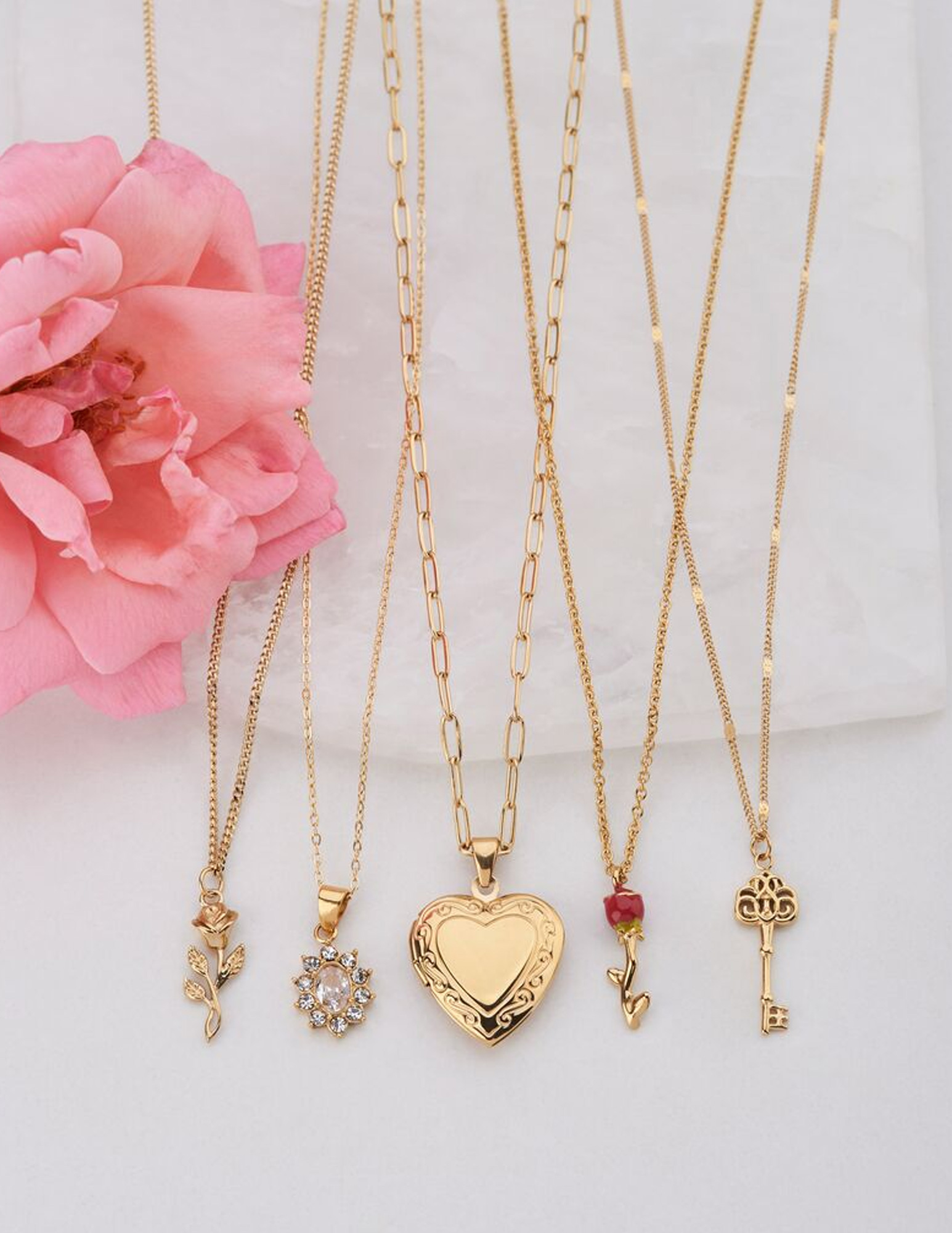 My Jewellery Vintage ketting met rode roos MJ11257 Goud